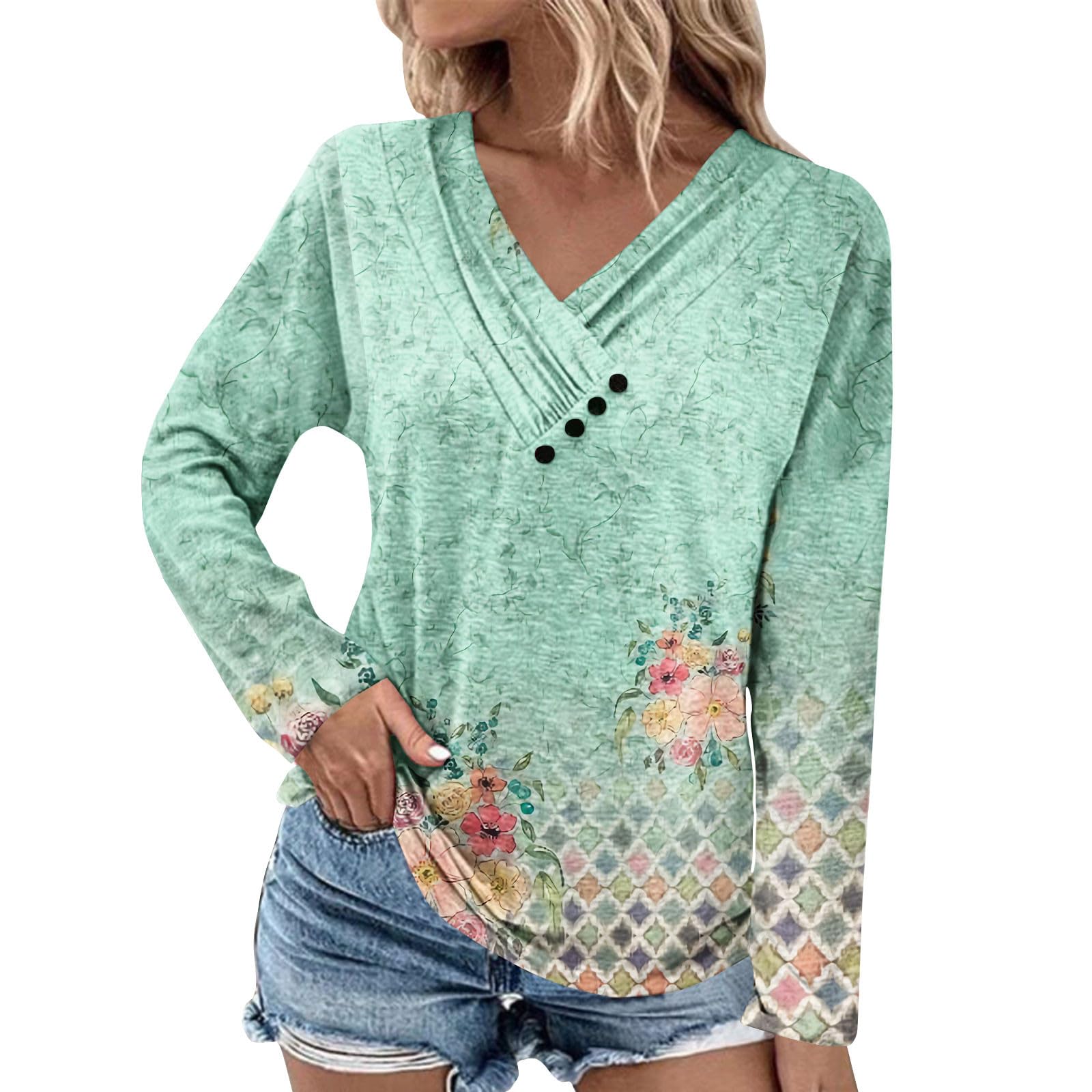 Women's Tie Dye Tunic Tops - Long Sleeve Blouse Shirts for Work & Autumn | Size 12 & 14 Ladies Fashion | Casual Office Wear & Fall Outfits