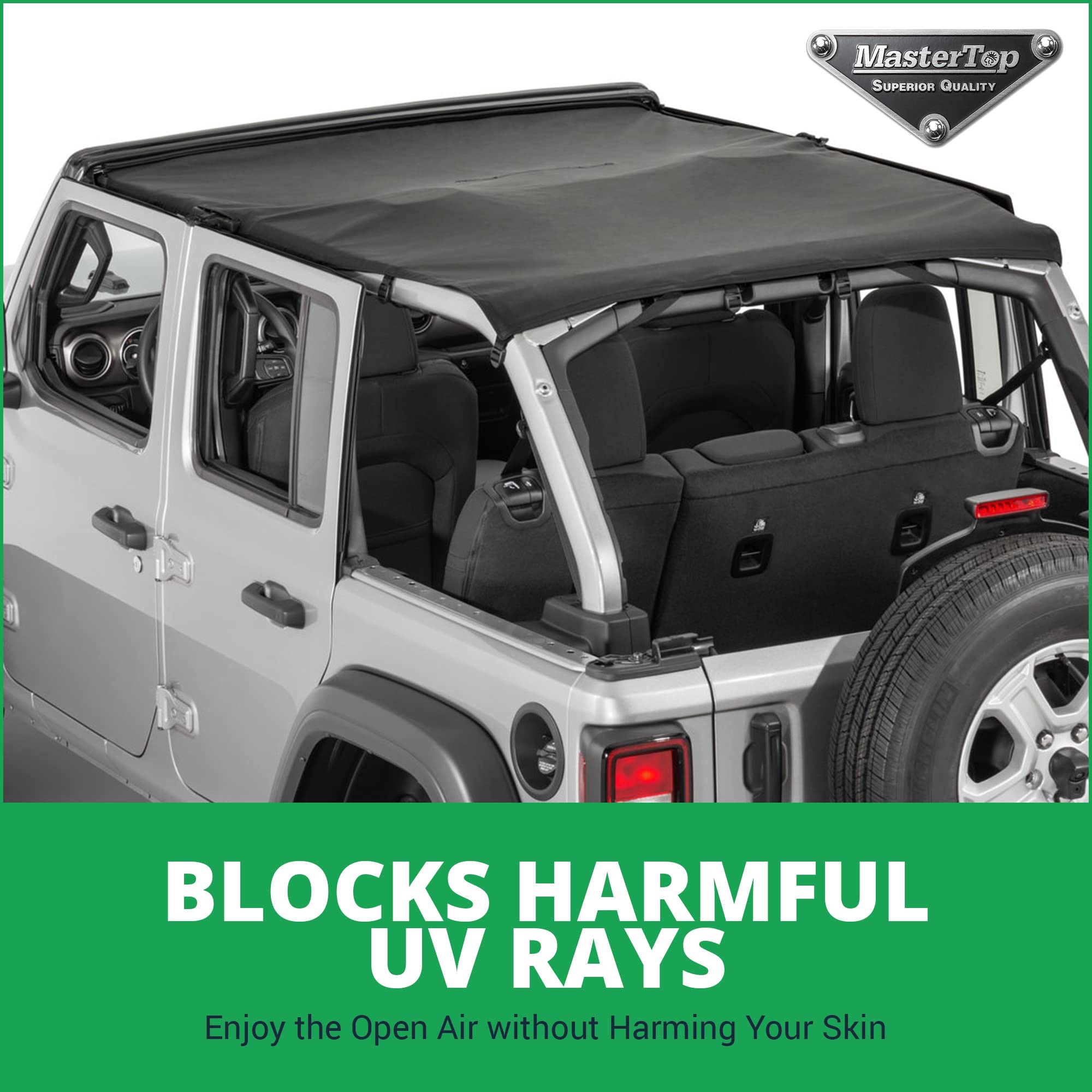MasterTop Bimini Top Summer Soft Top for Jeep Wrangler JLU JL Unlimited 4-Door (2018-2023) - Black MasterTwill Sunshade & Bikini Top - Perfect for Beach Trips, Off-Road Adventures & Summer Driving