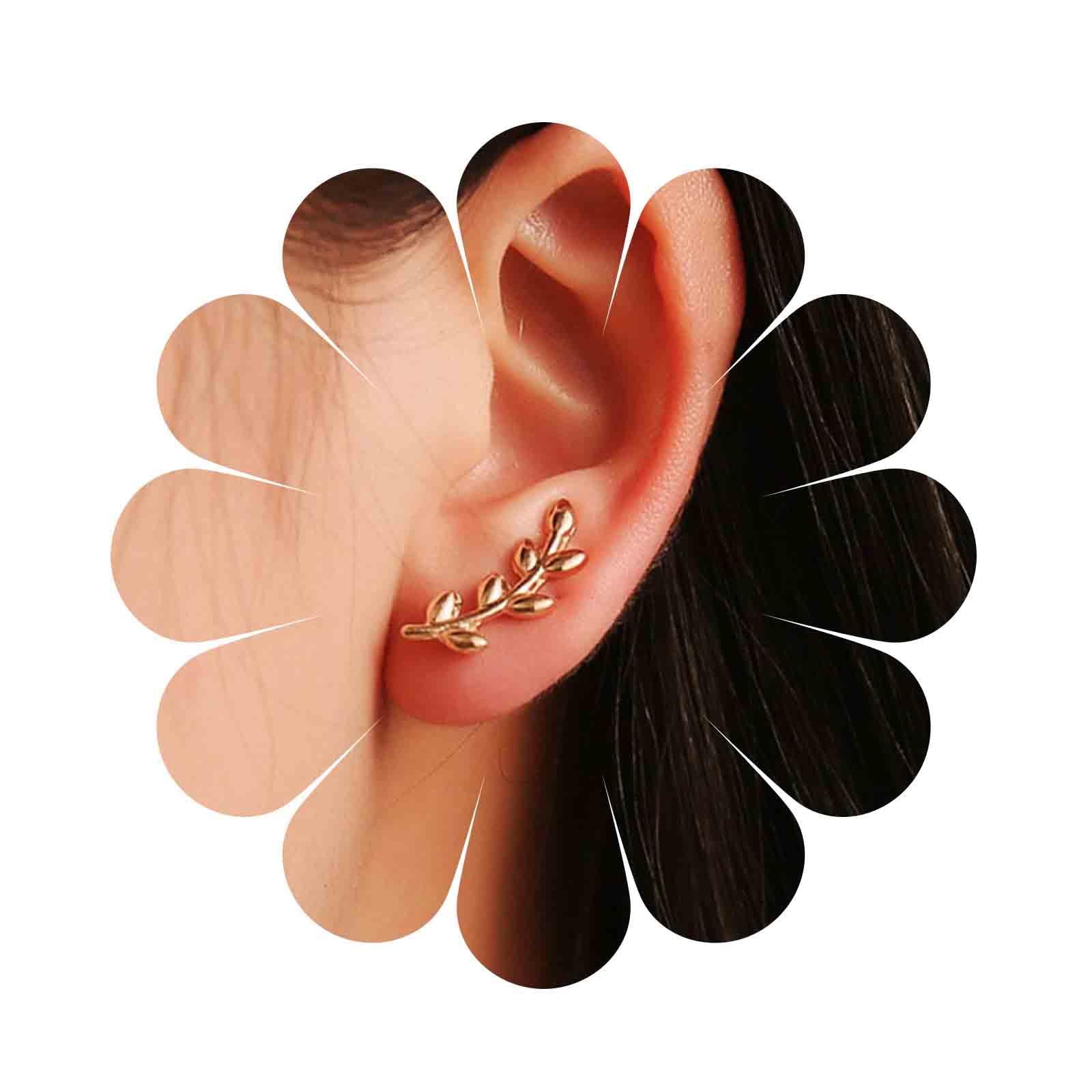 Boho Gold Leaf Ear Climber Earrings - Vintage Filigree Ear Crawler Jewelry for Women - Perfect for Parties, Weddings & Boho Fashion