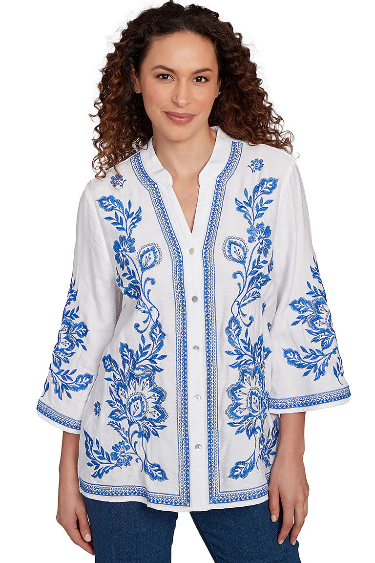 Stylish Petite Tinted Tides Damask Bordered Shirt for Women | Floral Print Blouse | Perfect for Office Wear & Casual Outings