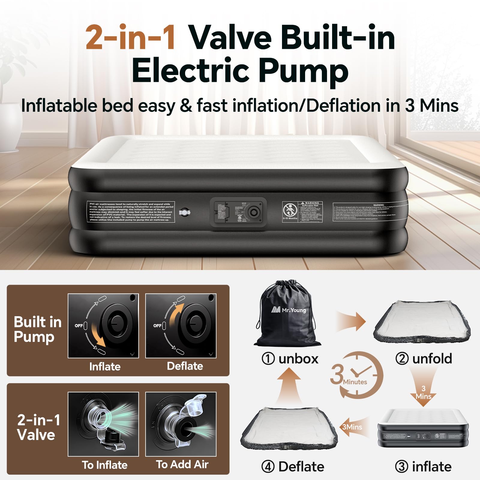 **Mr.Young Full Size Air Mattress with Built-in Pump - 18
