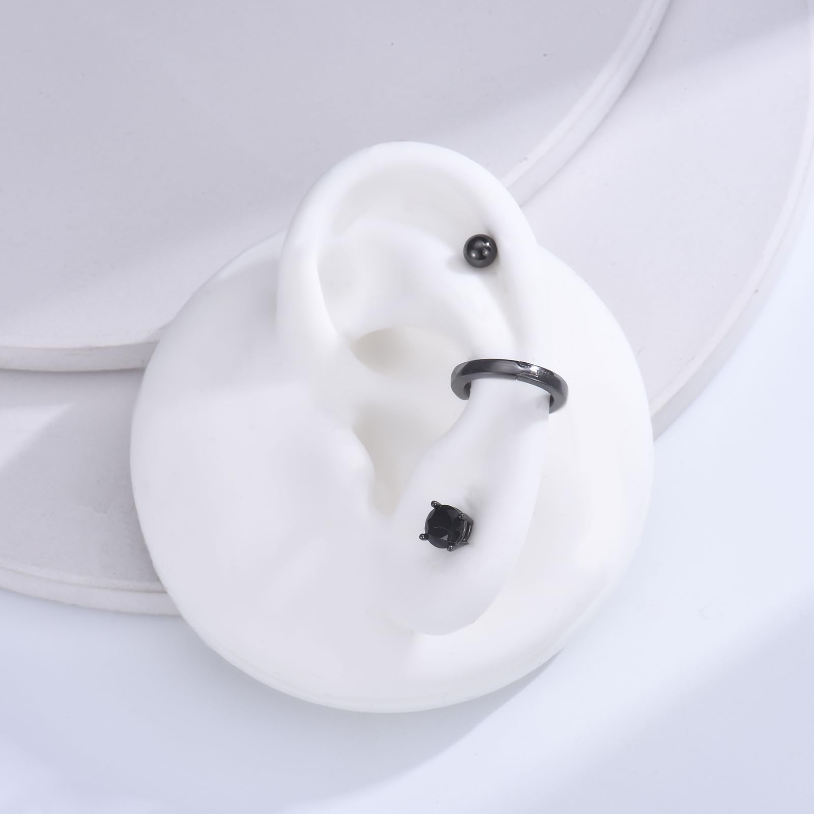 Sterling Silver Stud Earrings for Women & Men - 3 Piece Cubic Zirconia Ball Studs & Hoop Earrings Set | Small Gold Black Hoop Earrings, Tiny Cartilage Sleepers | Unisex Jewelry Gift for Everyday Wear, Parties & Special Occasions
