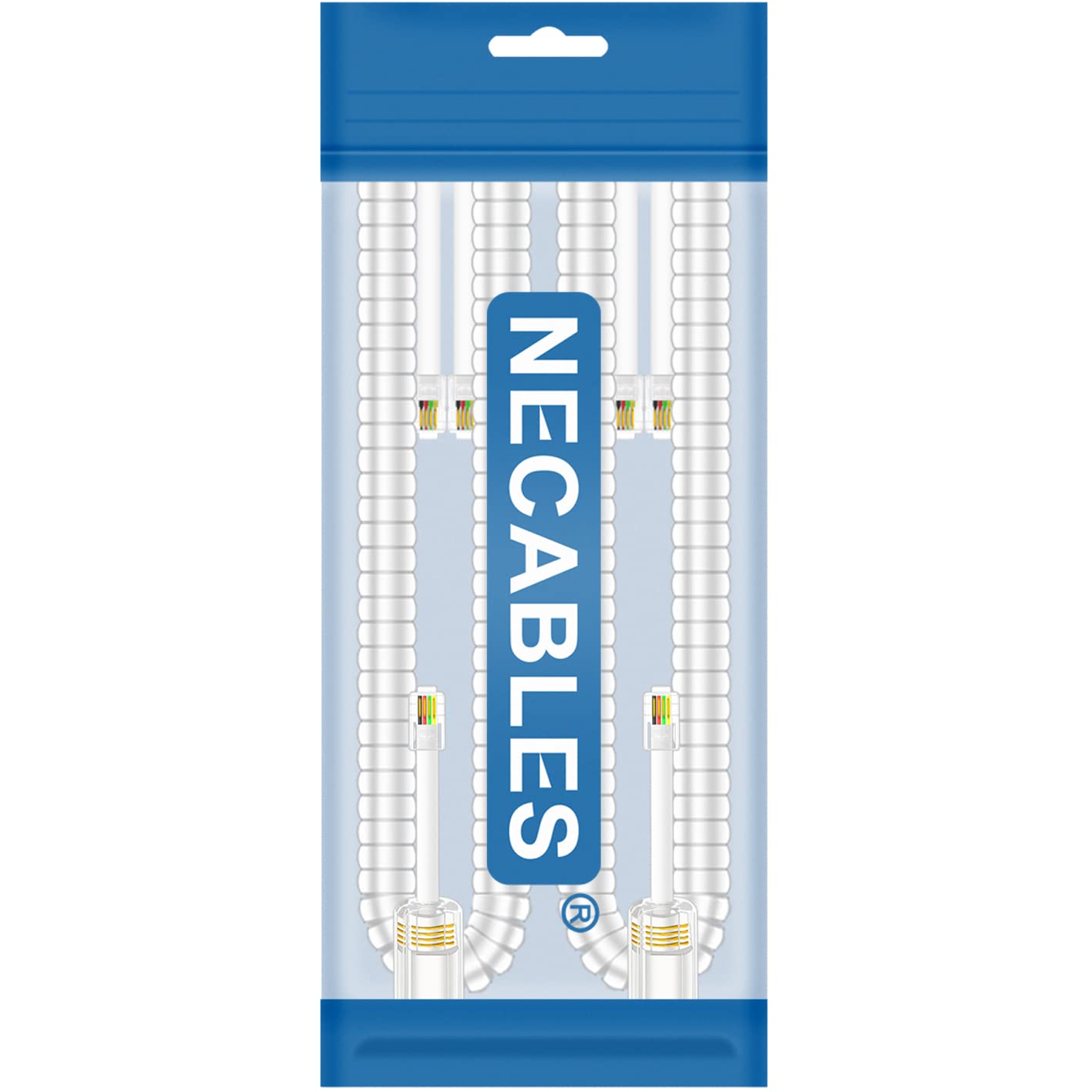 NECABLES 2+2 Pack Tangle-Free Phone Cord for Landline - Includes 2 Handset Cords & 2 Detanglers - Perfect for Office, Home & Business Desk Phones (White) - Stay Organized with No Messy Wires