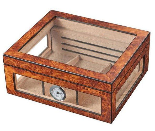Visol Lorenzo Glass Top Humidor - Premium See-Through Cigar Storage with Spanish Cedar Interior - Perfect for Home, Office & Cigar Lounge Use