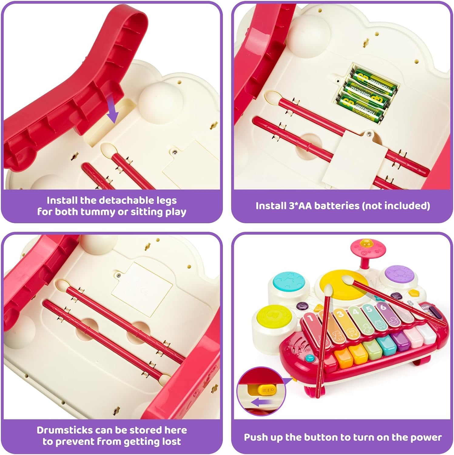 Marstone 5-in-1 Musical Baby Toys for 1-2 Year Olds - Interactive Piano, Xylophone, Whack-a-Mole, Drum Set with Sounds & Lights | Perfect 1st Birthday Gift & Early Learning Toy for Toddlers | Great for Playtime, Sensory Development & Motor Skills