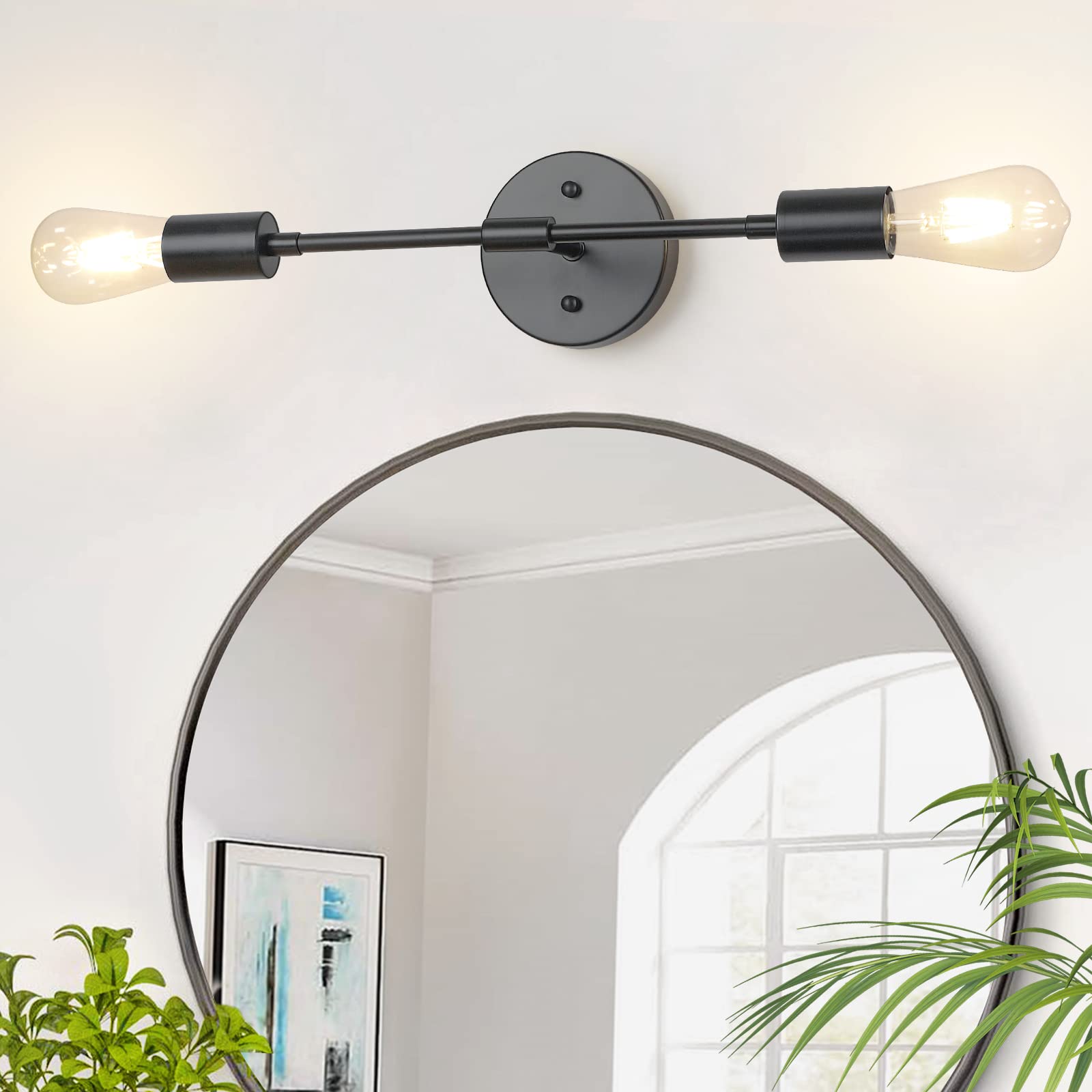 2-Light Black Vanity Light for Bathroom - Mid Century Industrial Wall Sconce Lighting Fixture - Vintage Indoor Wall Lamp for Mirror, Bedside, Hallway & Bedroom (Bulb Not Included) - Perfect for Modern Farmhouse, Loft & Industrial Style Home Decor