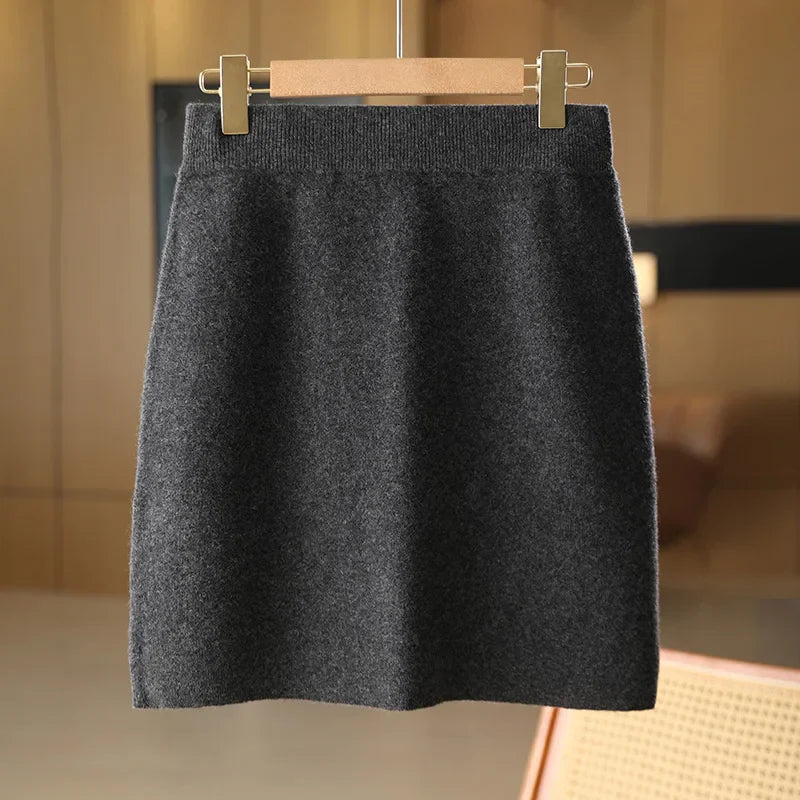Women's 100% Wool High Waist Knitted A-Line Skirt | Autumn Winter Slimming Short Skirt | Versatile Hip-Hugging One Step Skirt for Office, Dating & Casual Outfits