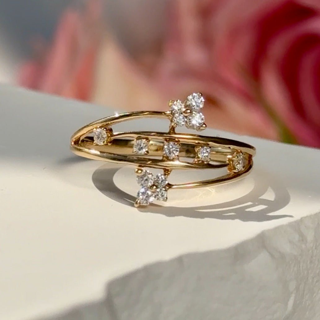14k Yellow Gold Diamond Butterfly Wrap Cocktail Ring - Elegant Statement Jewelry for Women, Perfect for Parties, Weddings & Special Occasions