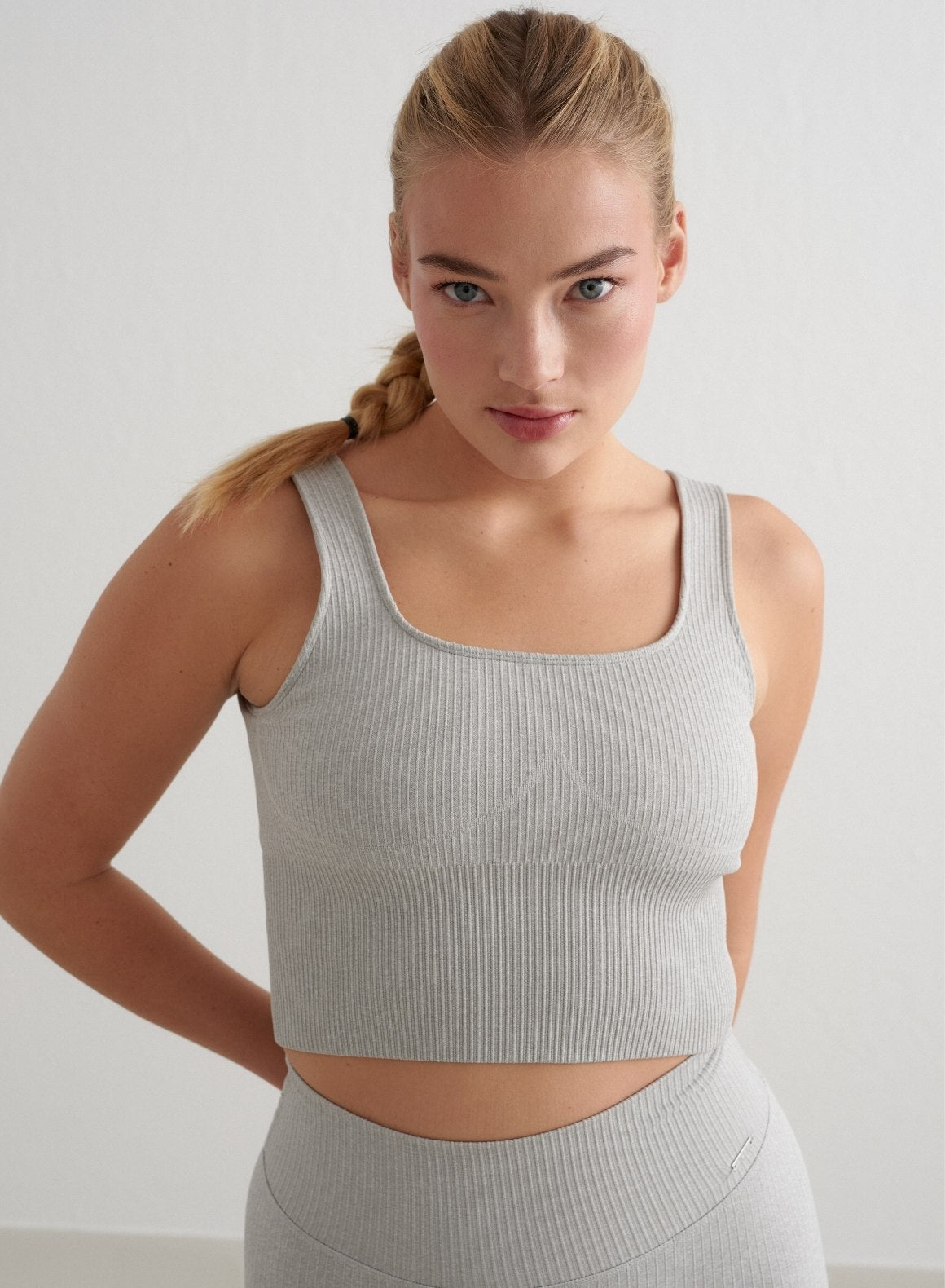 Grey Melange Ribbed Seamless Shaping Bralette - Comfortable Wireless Bra for Everyday Wear, Yoga & Lounge