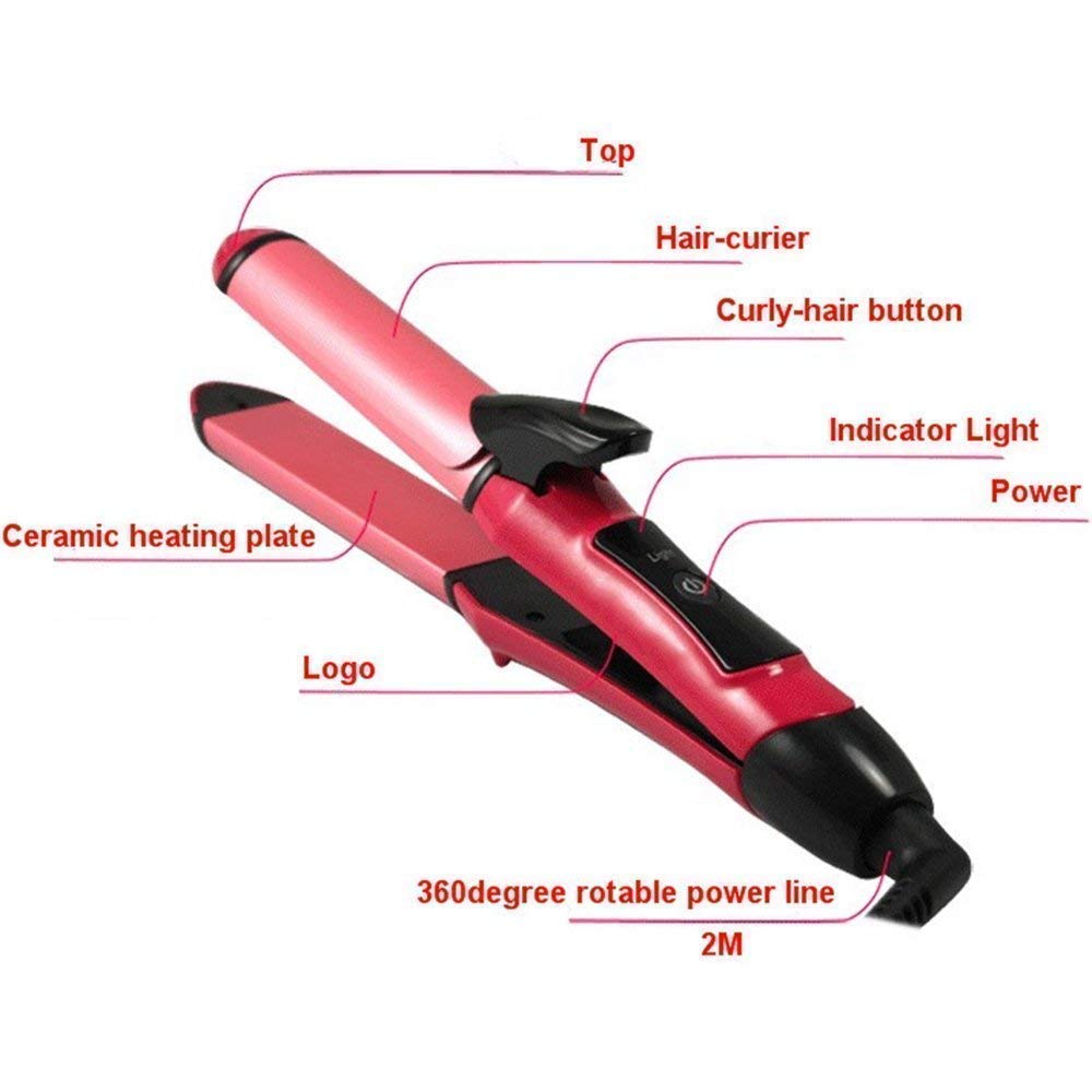 Jangra Professional Hair Straightener and Curler - 2-in-1 Styling Iron with Ceramic Plates, Adjustable Temperature (180°F-450°F), Pink - Perfect for Home Use, Travel, Salon Styling & Gifts