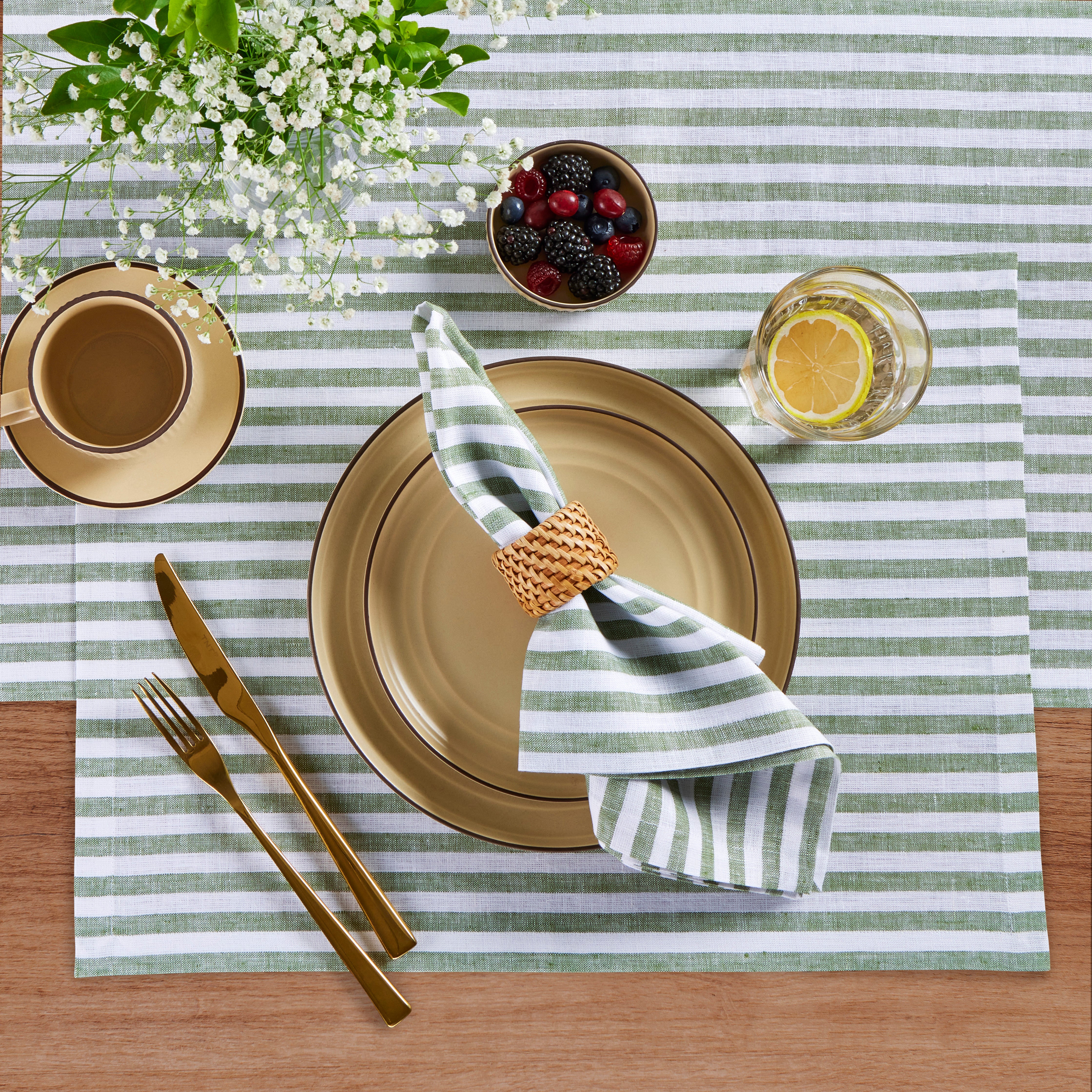 Amalfi Stripe Cotton Placemats Set of 6 - Waterproof & Washable Table Mats for Dining, Kitchen, and Party Decor - Elegant Italian-Inspired Table Setting Accessories