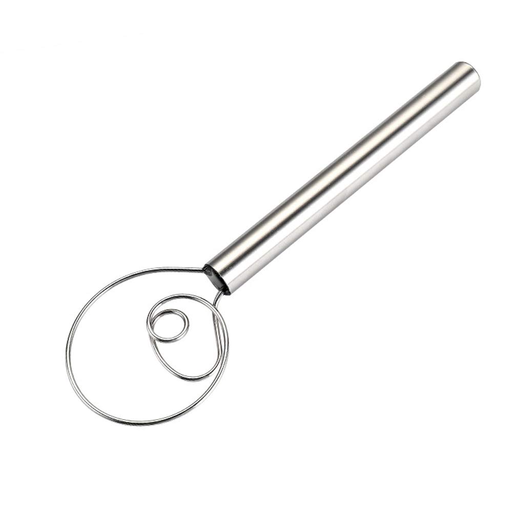 Stainless Steel Danish Dough Whisk - Professional Bread Mixer for Baking, Pizza, Cake & Pastry Dough - Heavy Duty Kitchen Tool with Ergonomic Handle - Perfect for Homemade Bread, Cookies, Pizza and Dessert Preparation