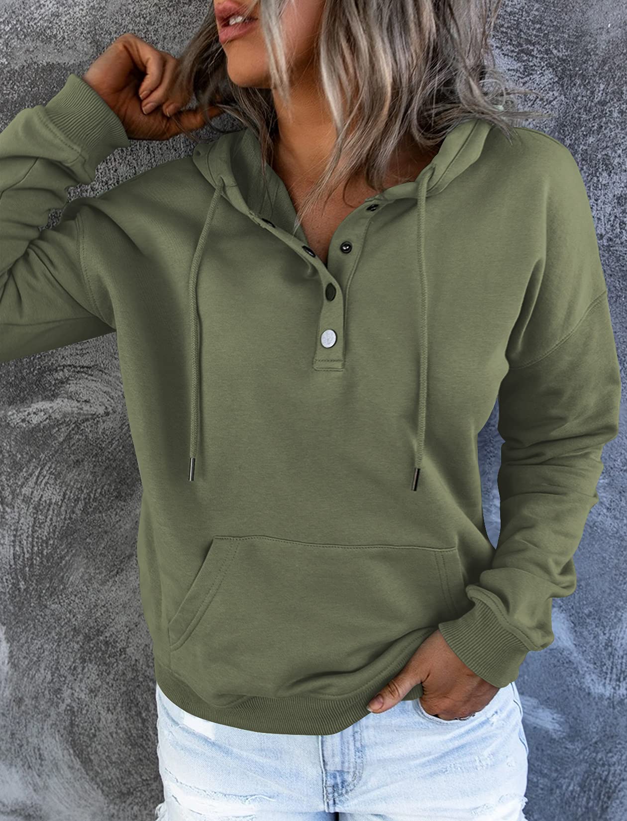 Vivitulip Women's Casual Button Down Long Sleeve Pullover Hoodie with Pocket - Soft Fleece Sweatshirt for Everyday Wear, Lounge & Outdoor Activities