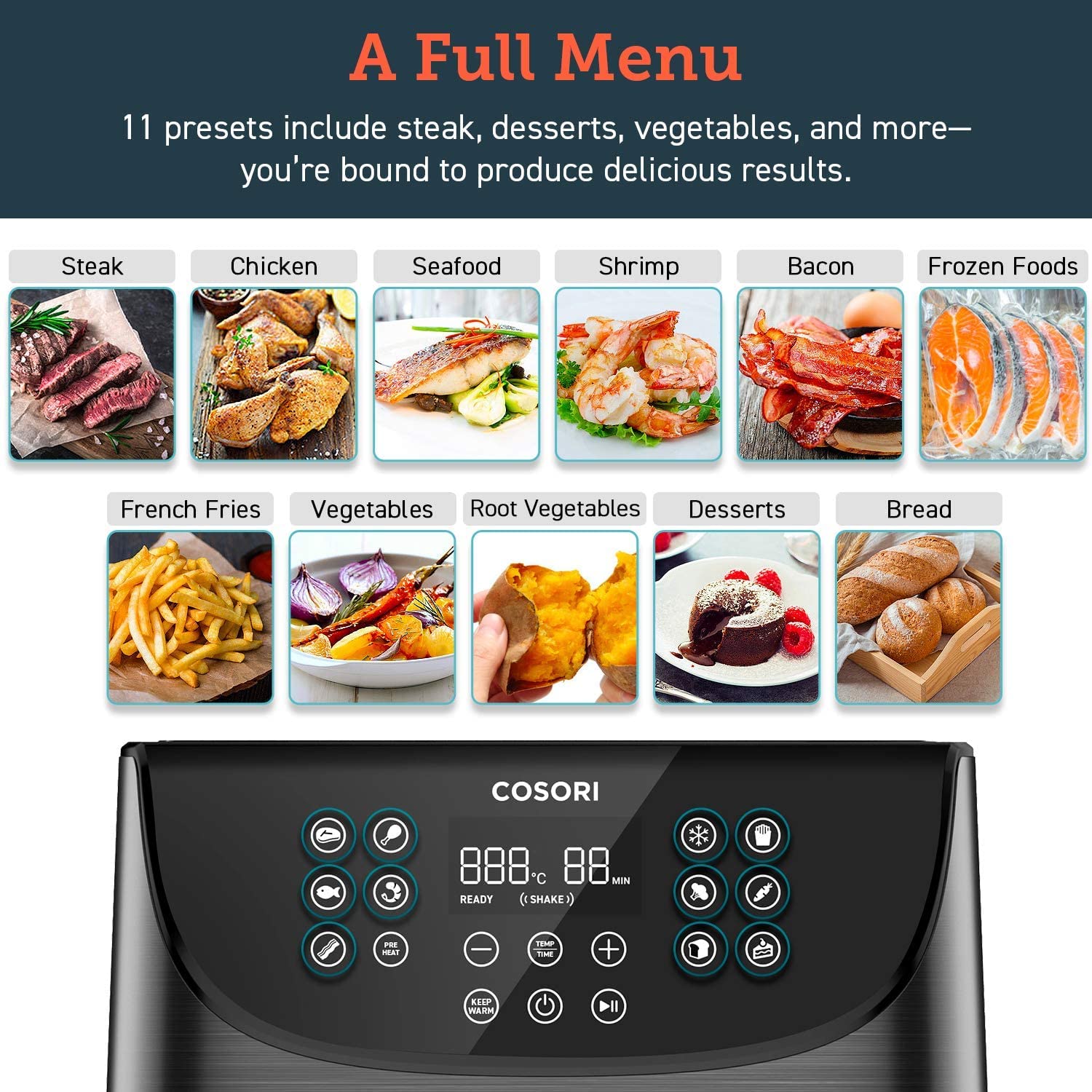 COSORI Air Fryer Oven 3.5L with Rapid Air Circulation Technology - 11 Presets, Digital Touchscreen, Nonstick Basket & Shake Reminder - Includes 100 Recipe Cookbook - Perfect for Healthy Cooking, Meal Prep & Family Dinners (1500W)