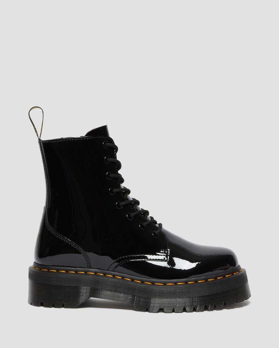 Dr. Martens Jadon Patent Black Leather Platform Boots for Women - Chunky Heel, Vegan Leather, Punk Style - Perfect for Concerts, Festivals & Edgy Streetwear Outfits