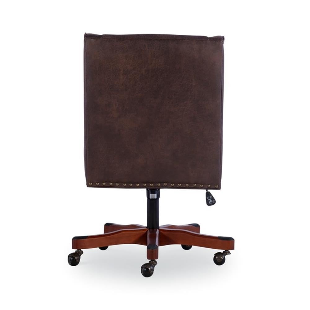 Linon Draper Brown Faux Leather Upholstered Office Chair with Wheels - Ergonomic Desk Chair for Home Office, Gaming & Study - Comfortable Rolling Computer Chair for Workstation, Dorm Room or Office Space