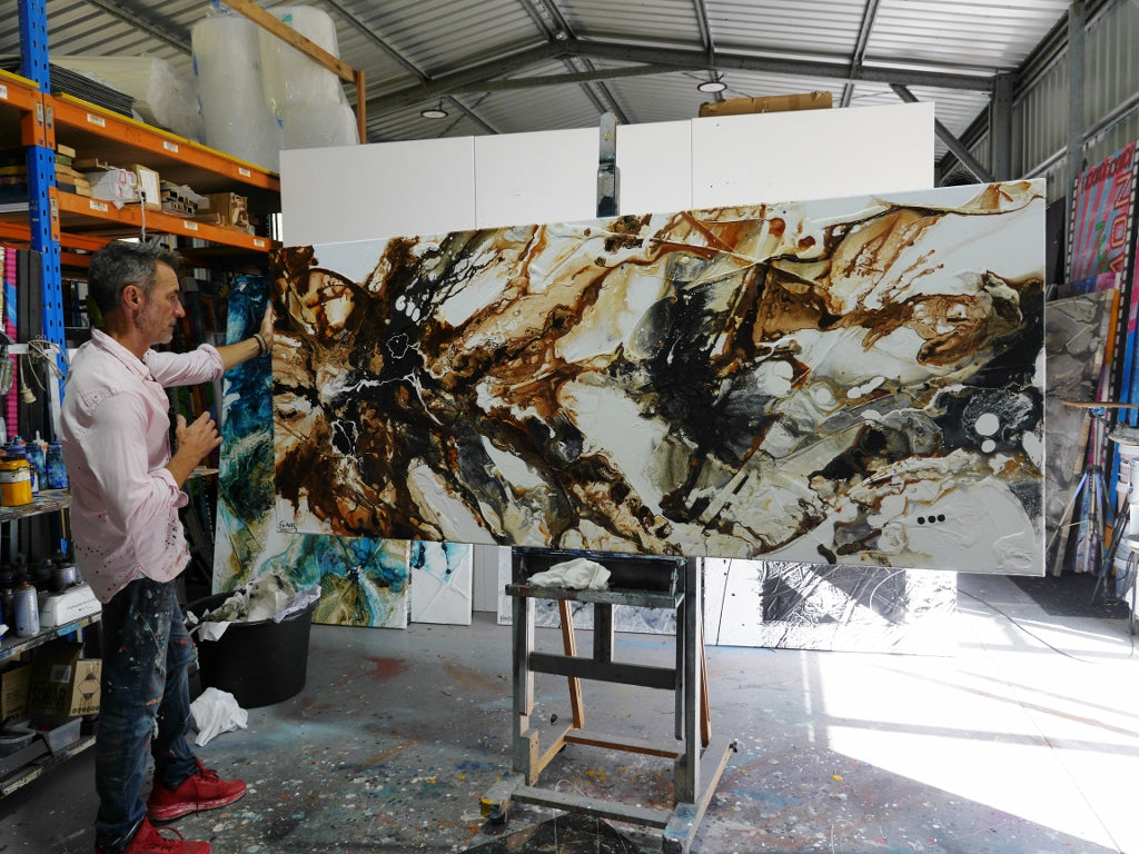 240cm x 100cm Neutral Oxide Rust White Black Textured Abstract Canvas Painting - Modern Wall Art for Living Room, Bedroom & Office Decor