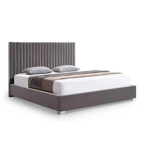 King Premium Bedzy Luxe Hillsdale Bed Frame in Grey - Luna Series Euro Top Medium Firm Mattress with Bamboo Mattress Topper | Complete Luxury Bedroom Set for Master Bedroom, Guest Room & Apartment Sleeping