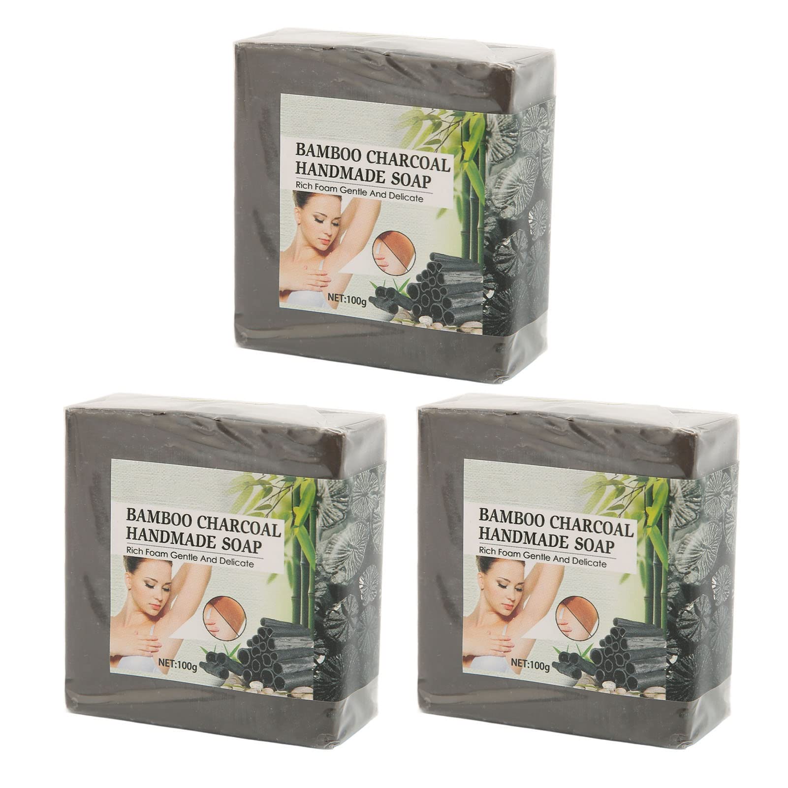 3 Pack Bamboo Charcoal Soap Bars - Activated Charcoal Black Soap for Face, Hands & Body - Skin Brightening & Melanin Reduction - Perfect for Acne-Prone Skin & Daily Detox