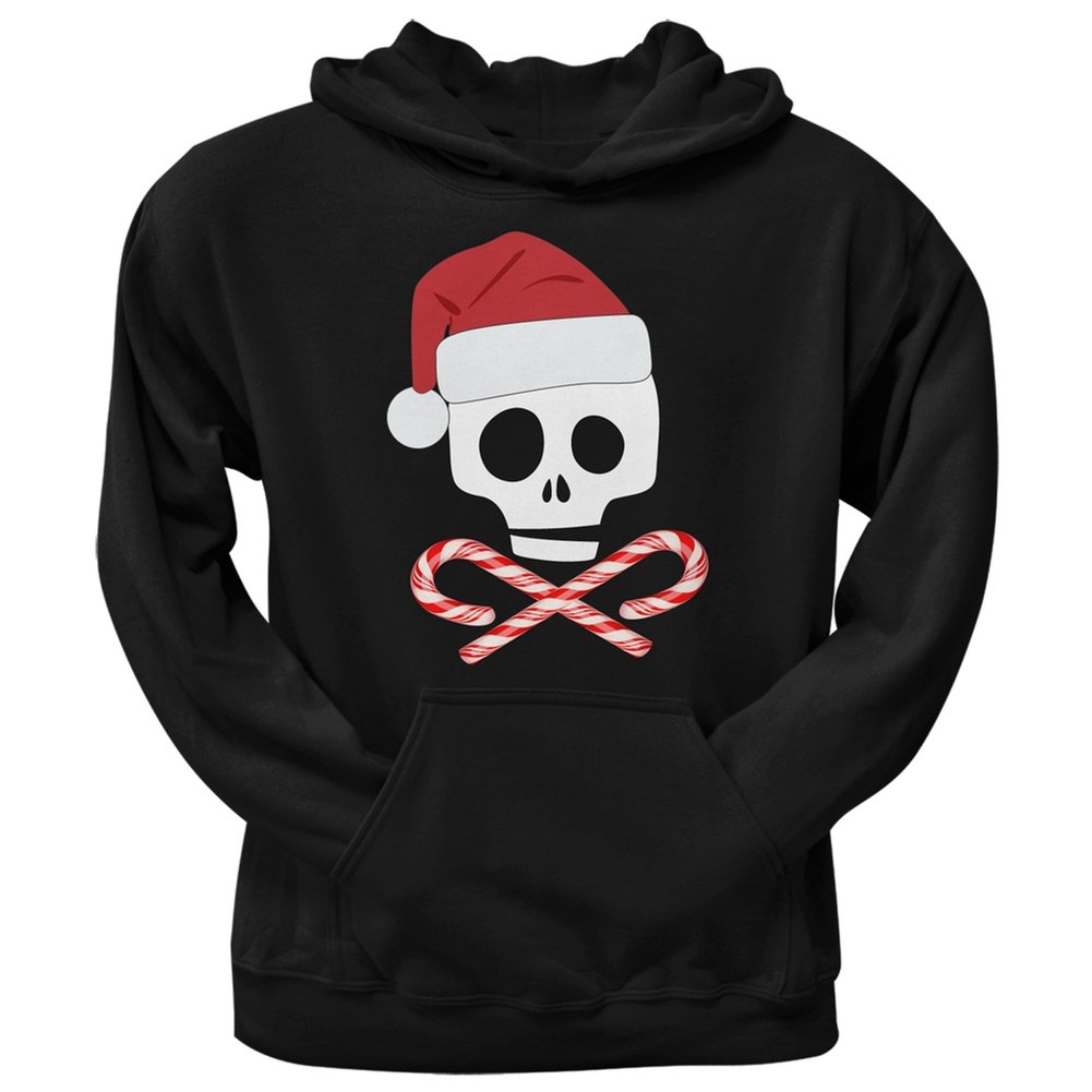 Skull and Cross Candy Canes Santa Black Adult Pullover Hoodie - Gothic Christmas Sweatshirt for Men & Women - Perfect for Halloween, Christmas Parties & Casual Winter Wear