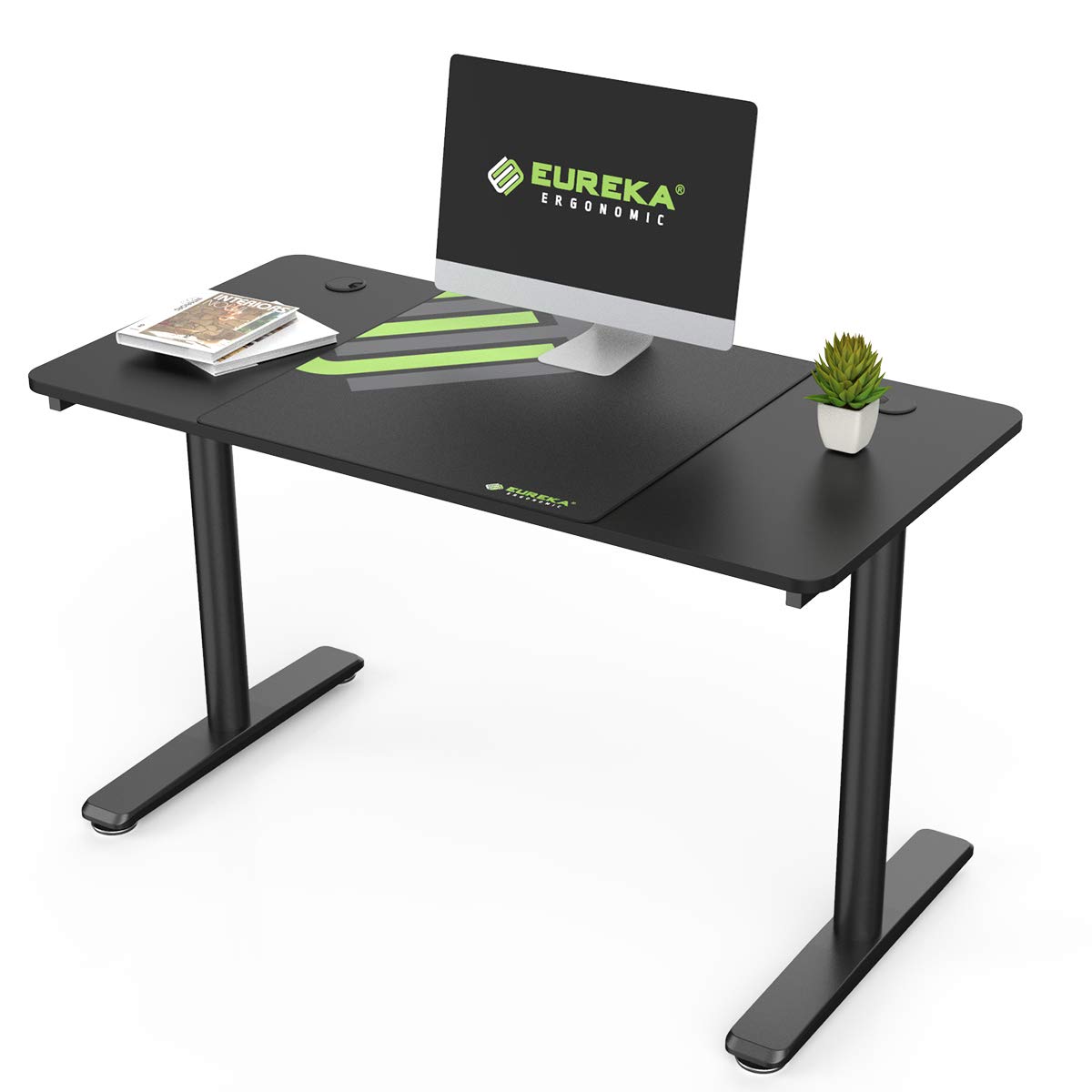 EUREKA ERGONOMIC 47 Inch Round Gaming Desk - Large Home Office Computer Table for PC Gamers, Students & Workstation Use | Sturdy I-Shaped Legs, Easy Assembly, Includes Free Mouse Pad (Black) - Perfect for Gaming, Studying & Remote Work