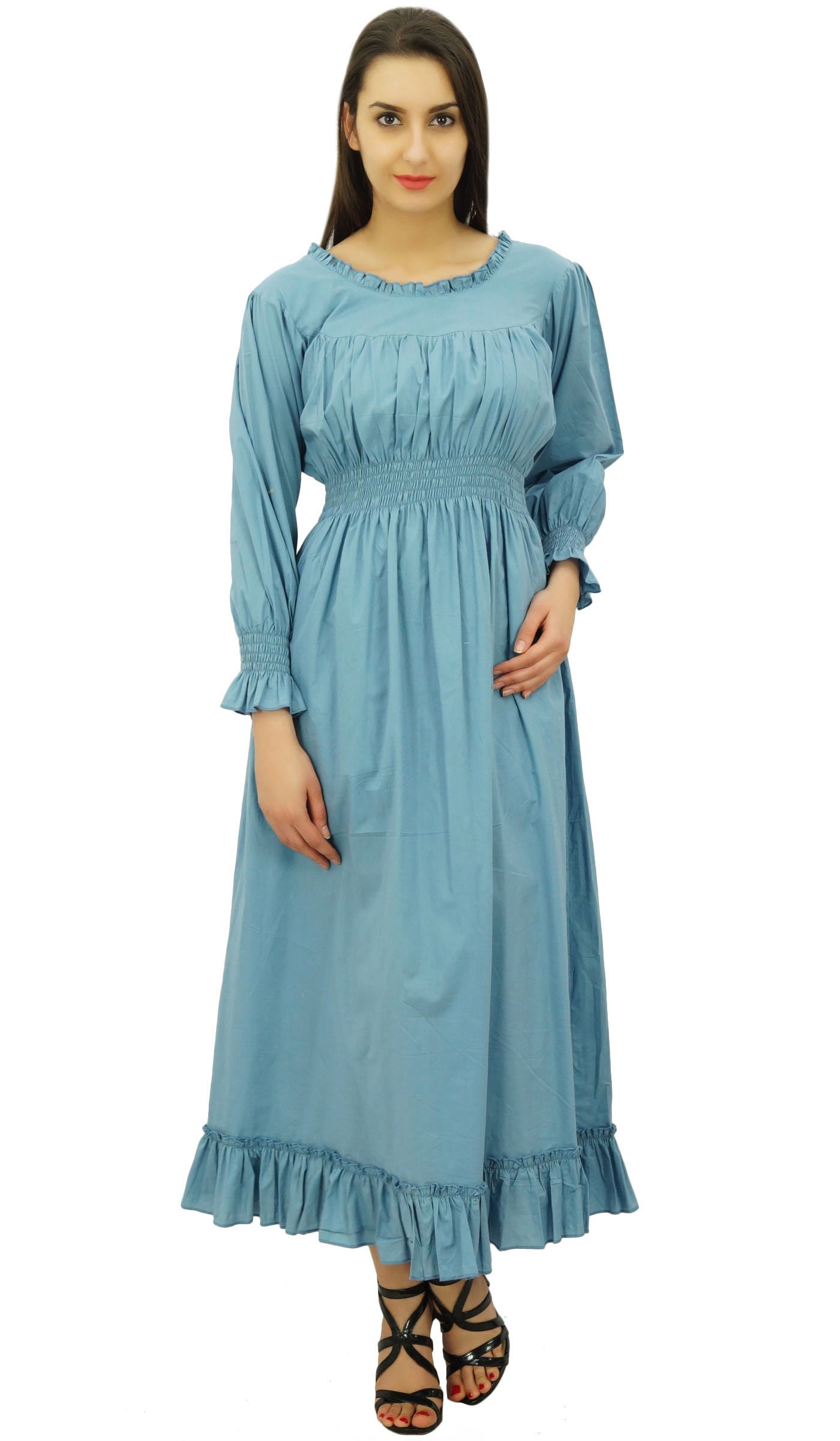 Bimba Women's Cotton Smocked Waist Long Casual Maxi Dress - Flowy Summer Beach Dress for Vacation, Date Night & Outdoor Events
