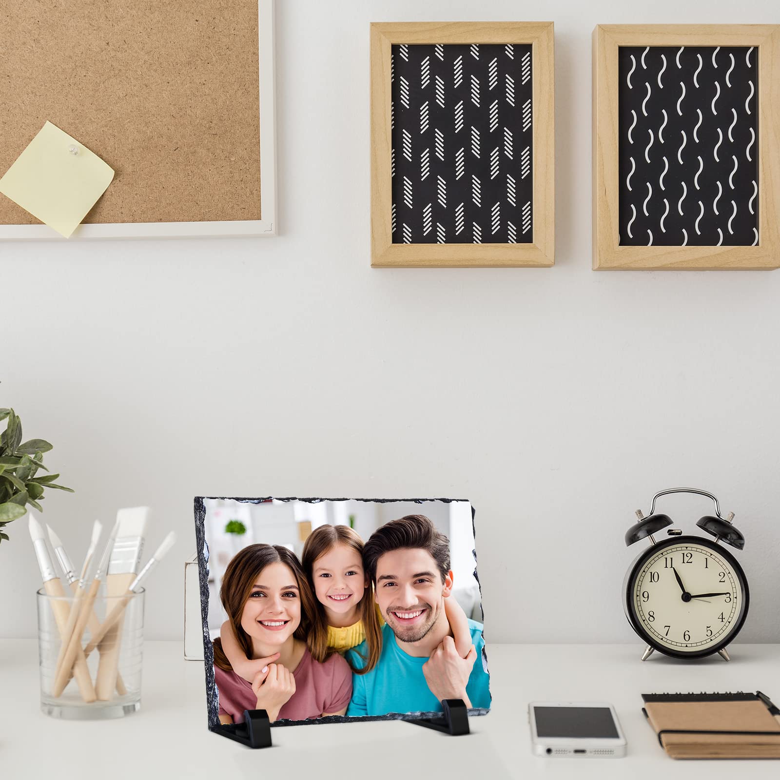 2-Pack Sublimation Blank Slate Rock Stone Photo Frames - 6 x 7.9 Inch Heat Transfer Rectangular Picture Frames with Display Stand for Heat Press Machine - Perfect for DIY Crafts, Home Decor, and Personalized Gifts