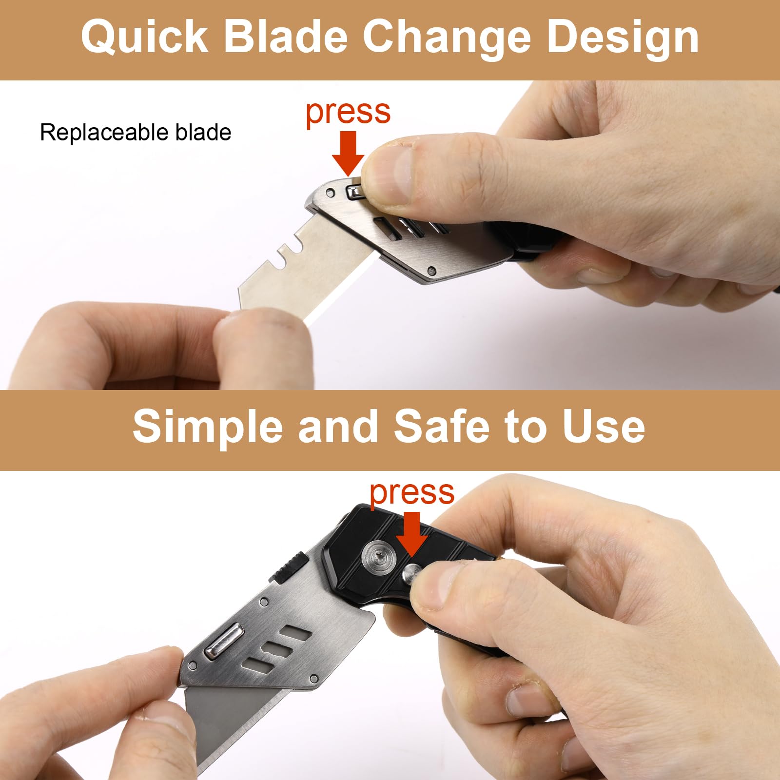 Harita Heavy Duty Utility Knife with Wood Handle - Quick-Change Safety Lock, Includes 5 Extra Blades & Belt Clip - Perfect for Construction, Warehouse, and DIY Projects
