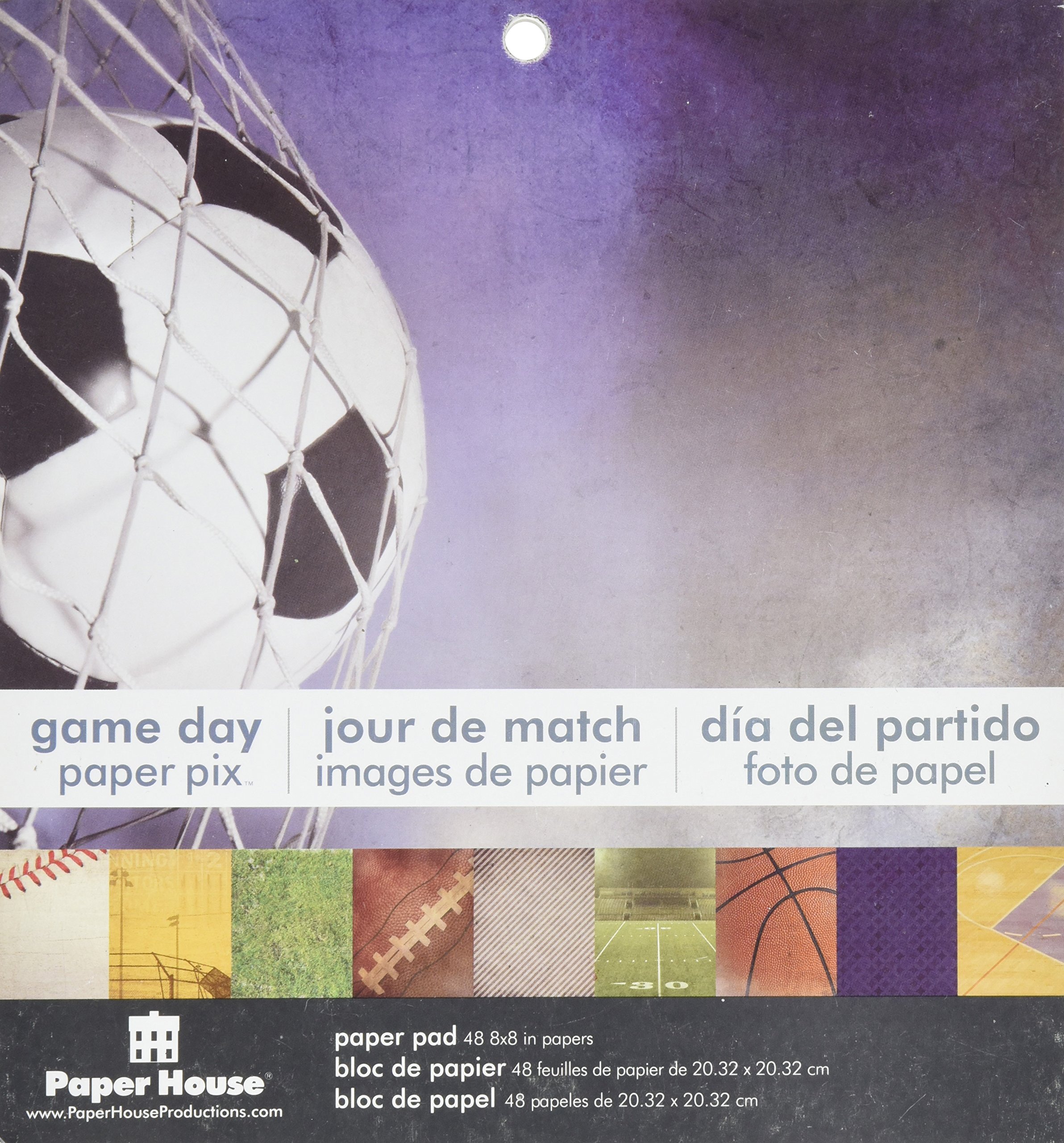 Paper House Productions PP-0807E 8x8 Inch Scrapbook Paper Pad - Game Day Themed for Sports Memorabilia, DIY Crafts & Party Decorations