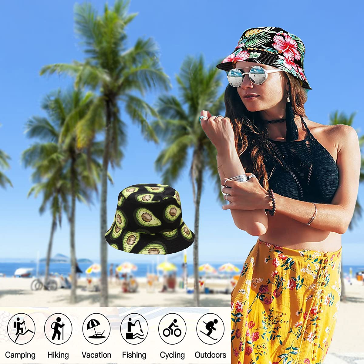 Seven Wolves Women's Reversible Summer Sun Bucket Hat - UPF 50+ UV Protection Wide Brim Fisherman Beach Hat for Travel, Outdoor, Gardening & Vacation