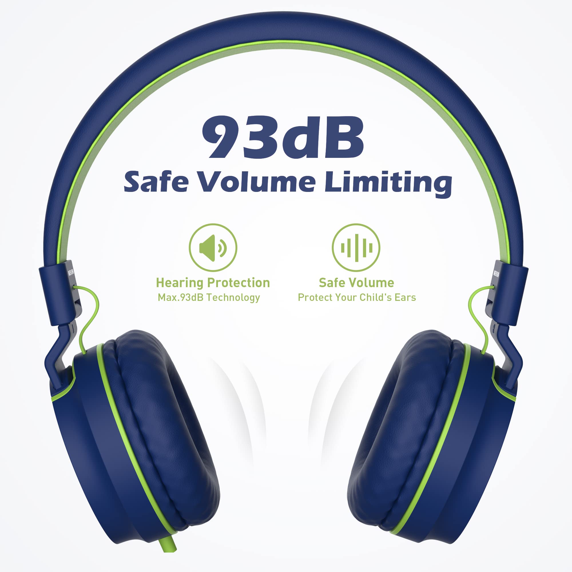 AILIHEN I35 Kids Headphones with Microphone - Volume Limited 93dB Safe Sound, Lightweight Foldable Wired Headset for Children, Girls & Boys - Compatible with Chromebook, Cellphones, Tablets (Blue Green) - Perfect for Online Classes, Homeschooling & Travel