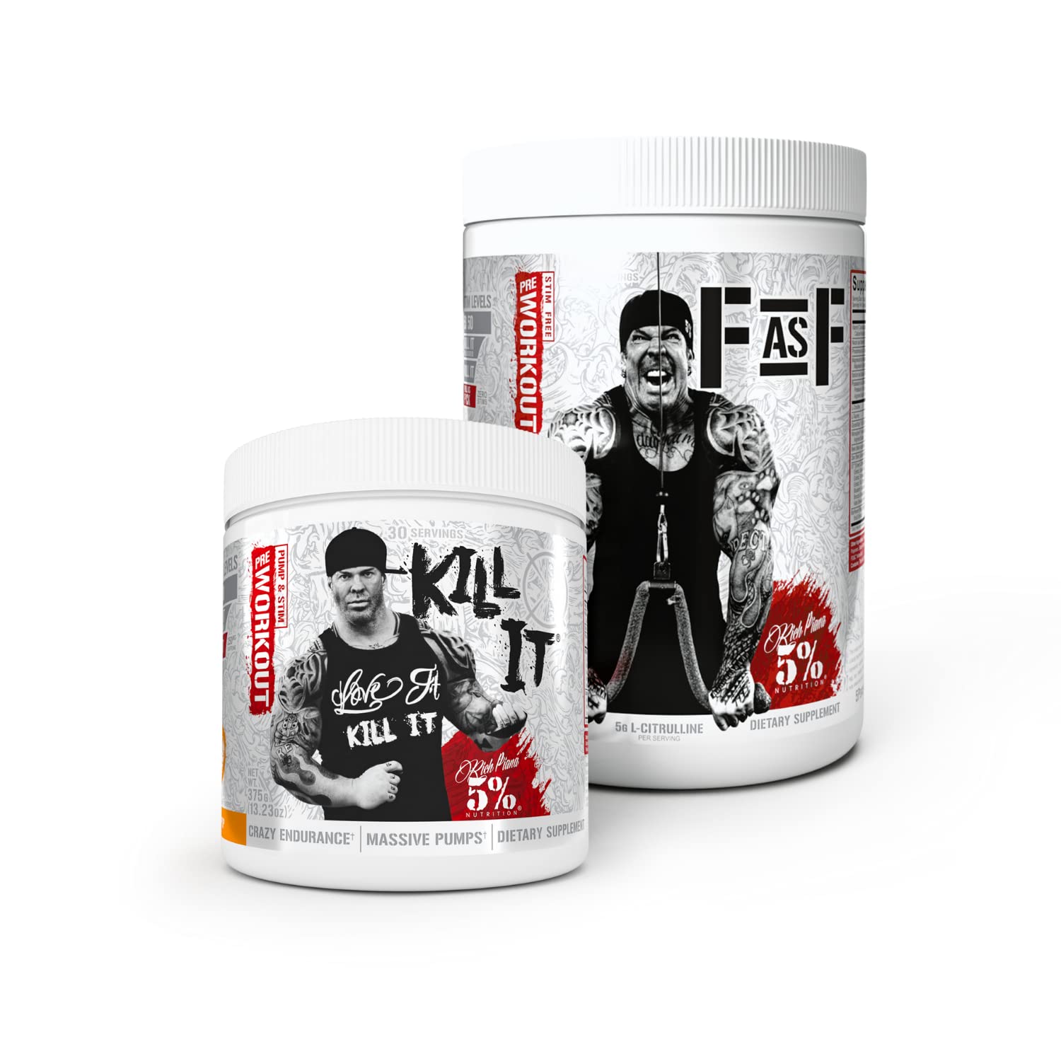 Rich Piana 5% Nutrition Pre-Workout Bundle – Kill It High Stim & FasF Stim-Free (Push Pop Flavor) | Intense Gym Performance & Muscle Recovery Supplements | Perfect for Bodybuilding, CrossFit & Fitness Training
