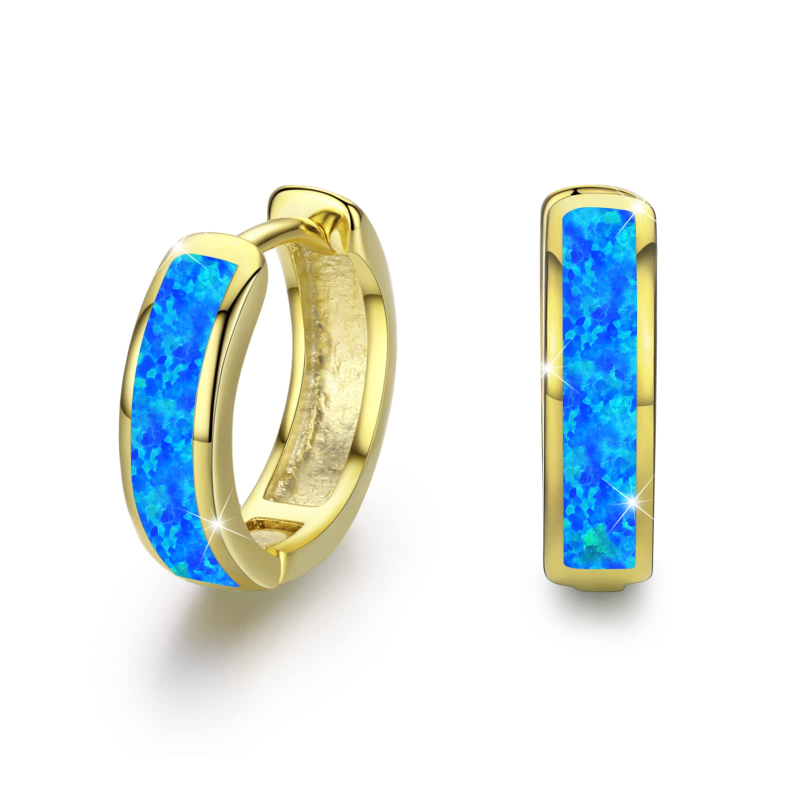 CUOKA MIRACLE Small Hoop Earrings for Women - 925 Sterling Silver Hinged Huggie Earrings with Simulated Opal | Hypoallergenic Jewelry for Sensitive Ears | Perfect for Everyday Wear, Office & Date Night