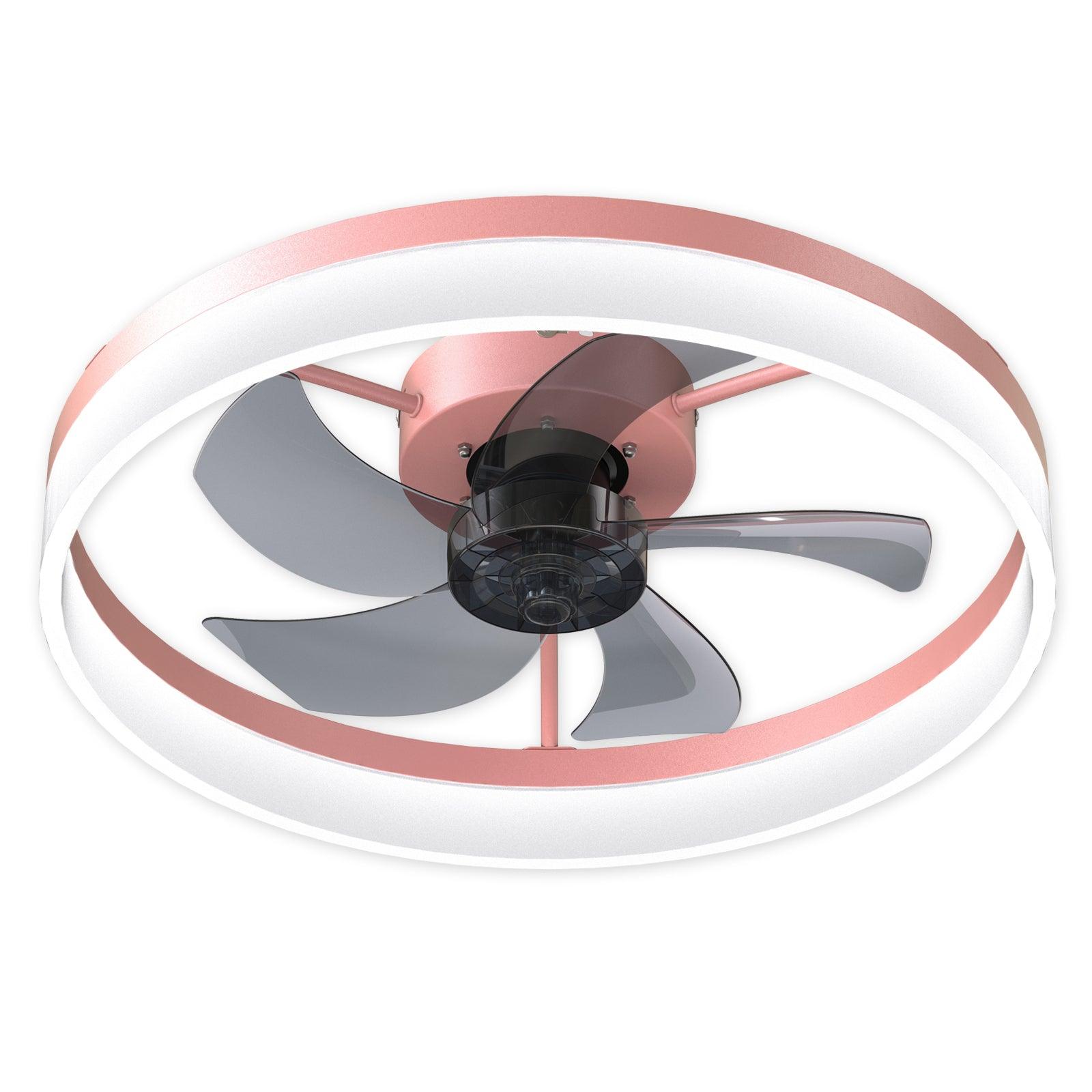 Modern Dimmable LED Ceiling Fan with Light - Ultra-Thin Embedded Installation, Pink - Perfect for Bedroom, Living Room & Home Office