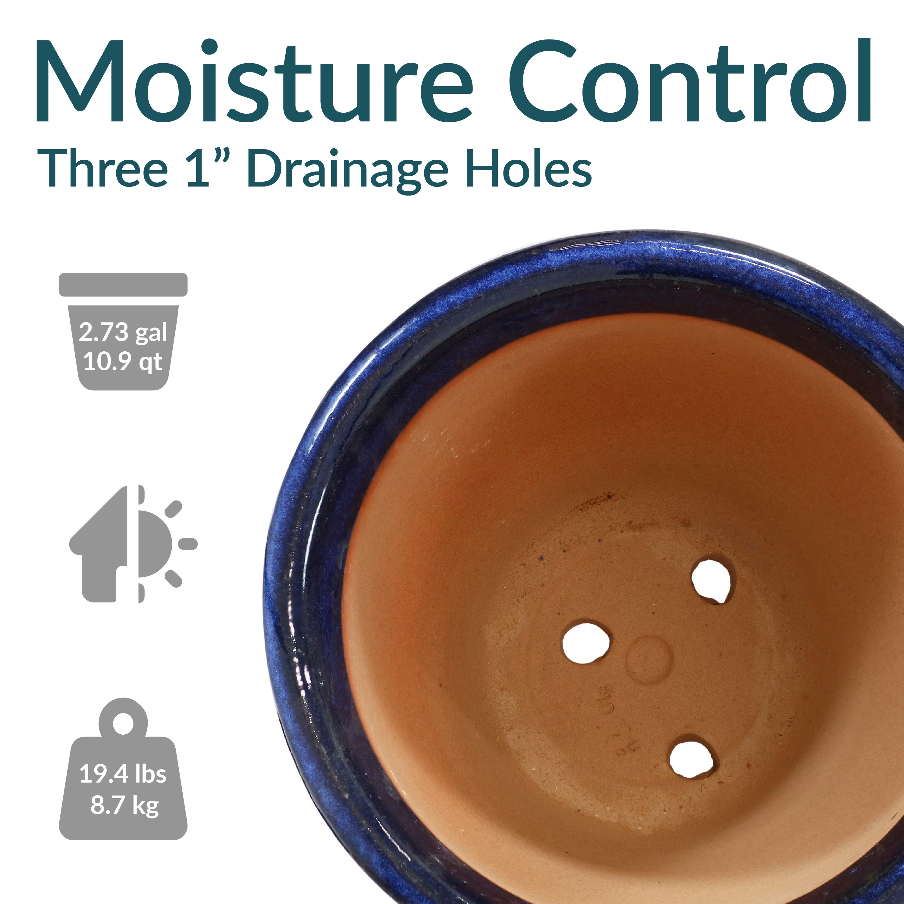 Sunnydaze Studio Round Glazed Ceramic Planter with Drainage Hole - Indoor Outdoor Flower Pot for Plants, Succulents, Herbs - Perfect for Patio, Garden, Balcony Decor