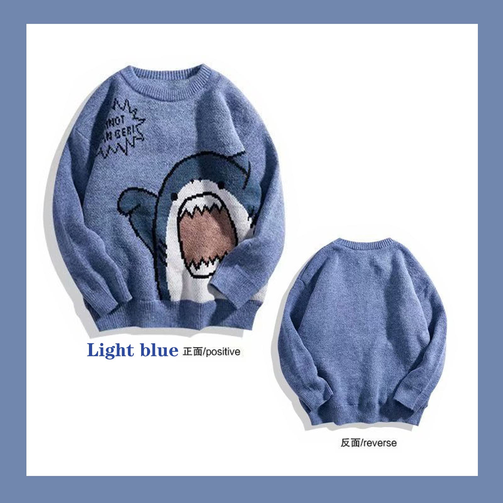 Korean Cartoon Shark Sweater for Men & Women - Loose Fit Casual Pullover - Perfect for Anime Fans, Streetwear & Cozy Winter Outfits