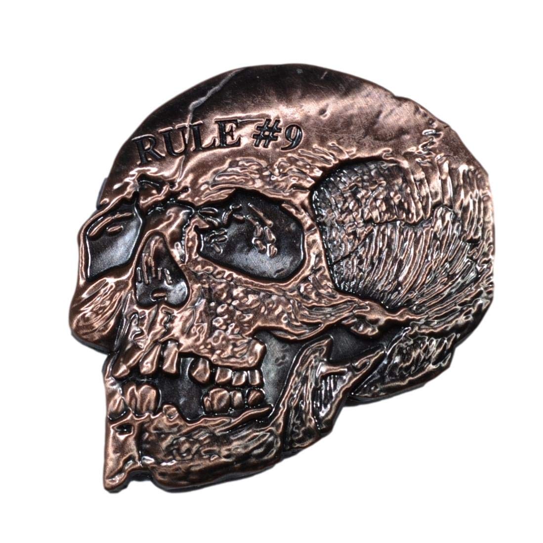 Rule 9 EDC Skull Coin - Antique Copper Survival Challenge Coin for Men | Collectible Military Style Token for Outdoor Adventures, Keychain Accessory & Everyday Carry Gear