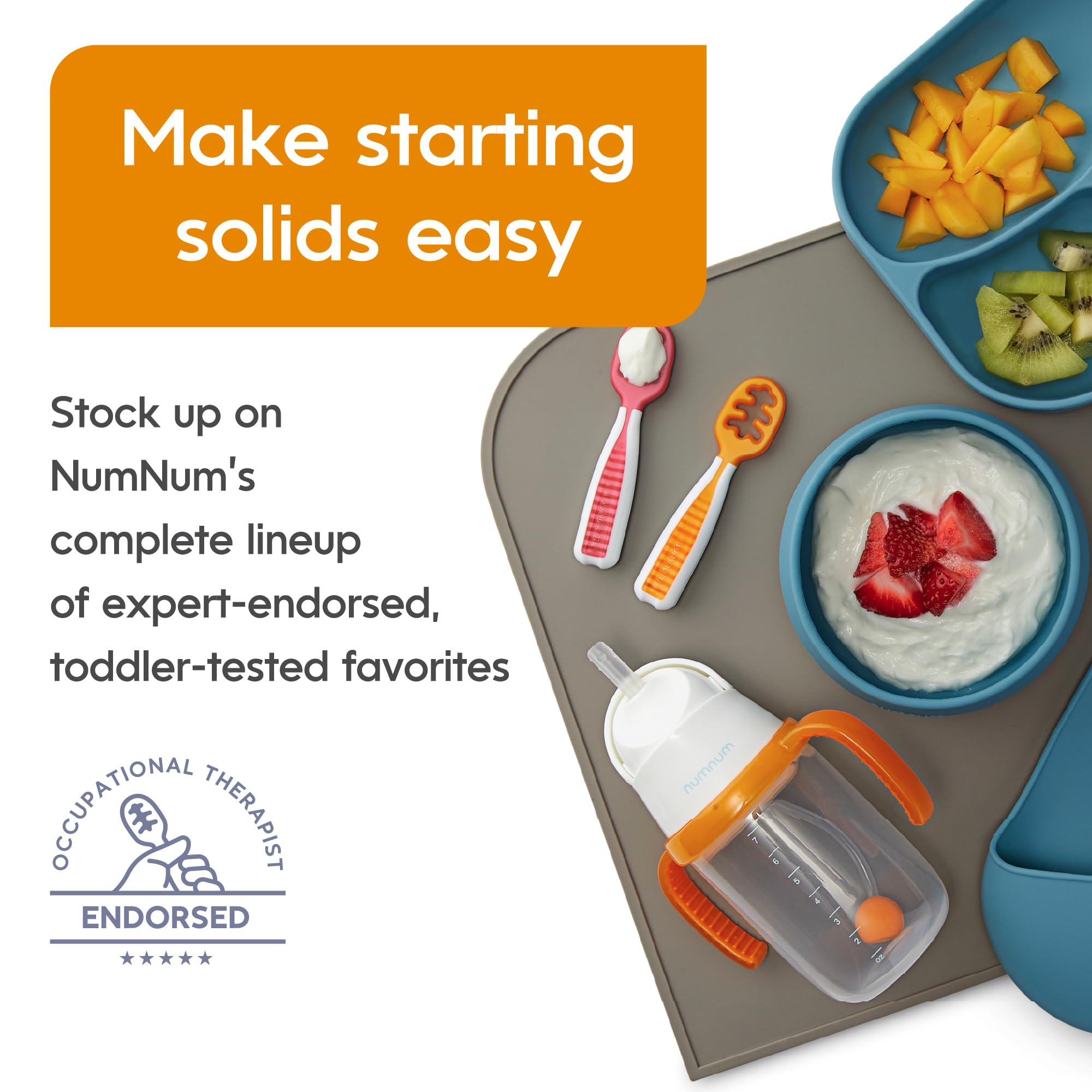 NumNum Silicone Toddler Suction Plates - 100% Food Grade Divided Baby Plates, BPA-Free & Dishwasher Safe - Non-Slip Kids Plates for High Chair & Dining Table - Perfect for Home, Daycare & Travel - 2 Pack (Blue/Green)