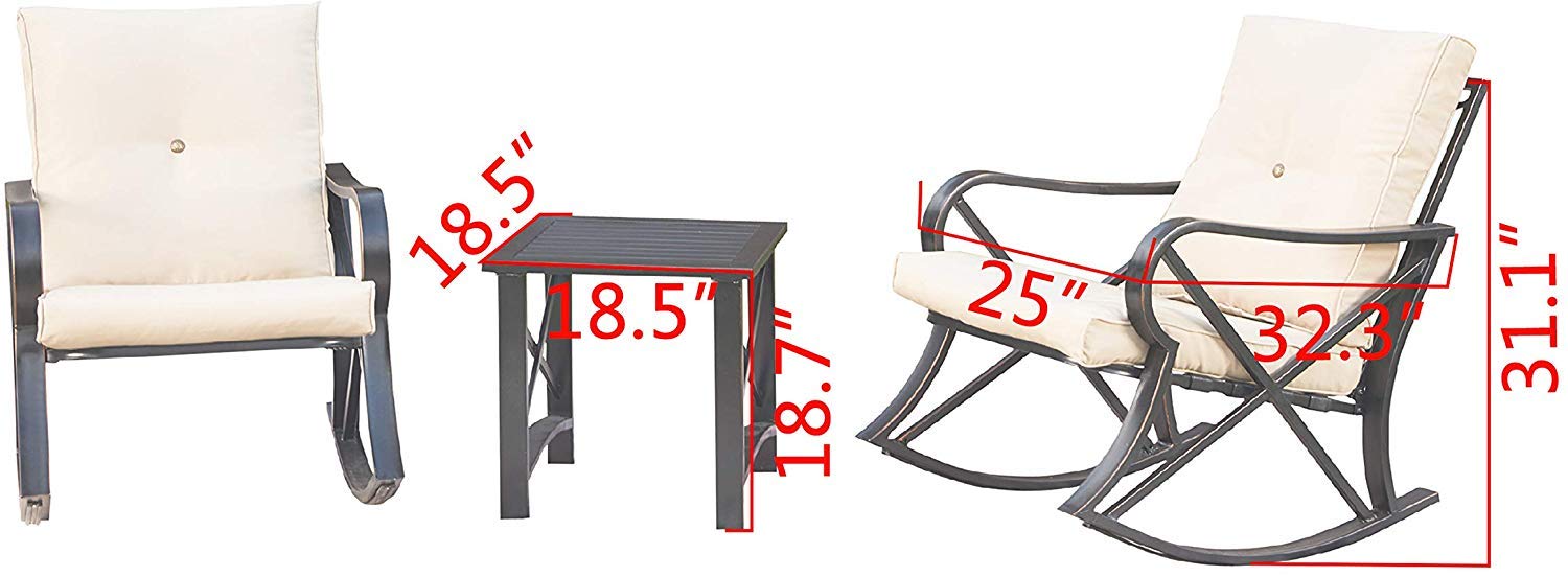 Patio Festival® 3-Piece Metal Outdoor Rocking Chair Bistro Set with Coffee Table & Thick Cushions - Durable Conversation Set for Backyard, Lawn, Porch, Poolside | Perfect for Relaxing, Entertaining & Outdoor Dining