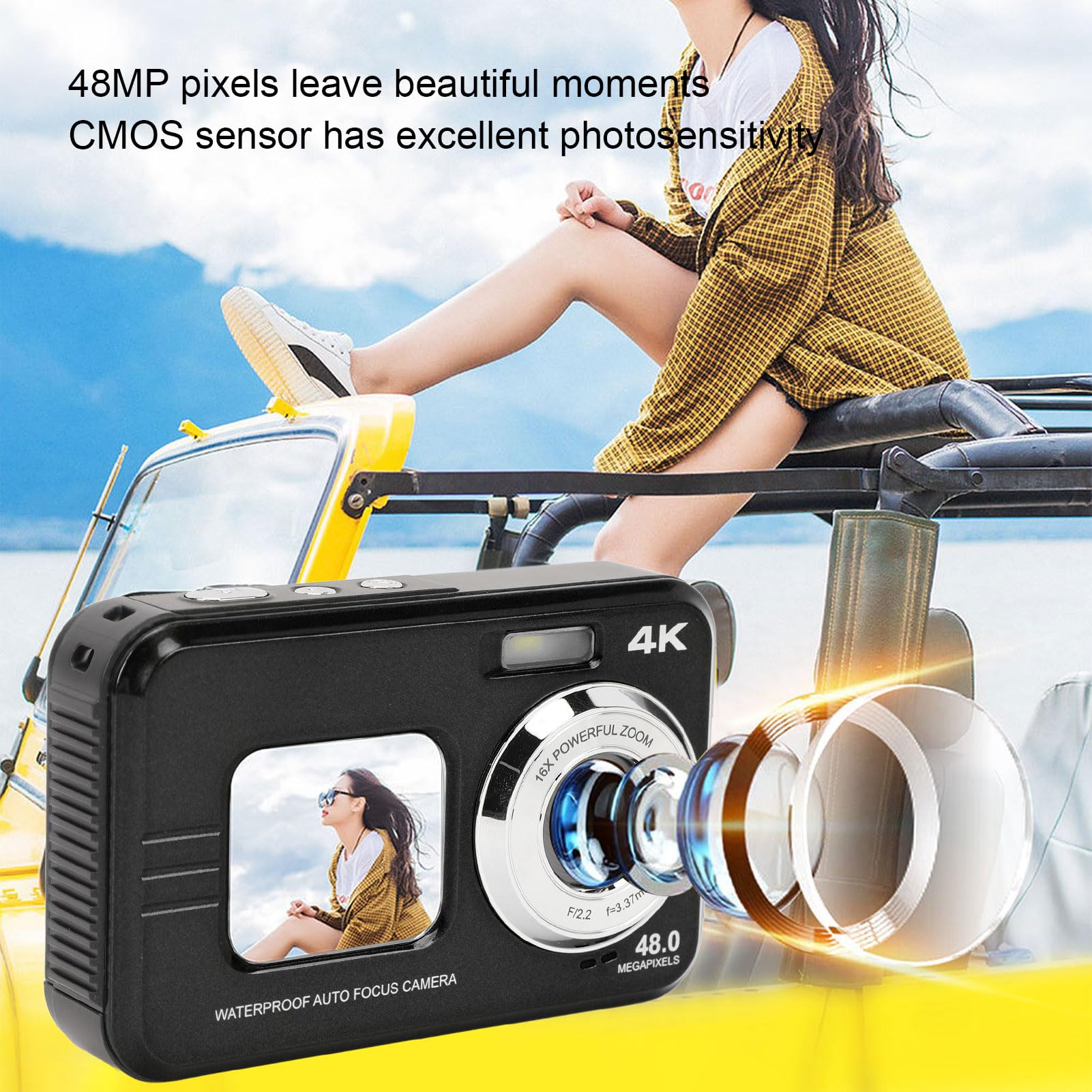 4K Underwater Camera 48MP 16X Zoom Autofocus - Dual Screen Waterproof Digital Camera for Snorkeling, Diving & Outdoor Adventures - 11ft Water Resistant Selfie Camera with Compact Design (Black) - Perfect for Beach Vacations, Pool Parties & Marine Exploration