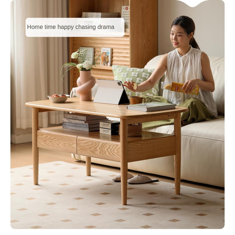 Solid Oak Wood High Leg Coffee Table - Modern Living Room Furniture for Home Decor & Relaxation