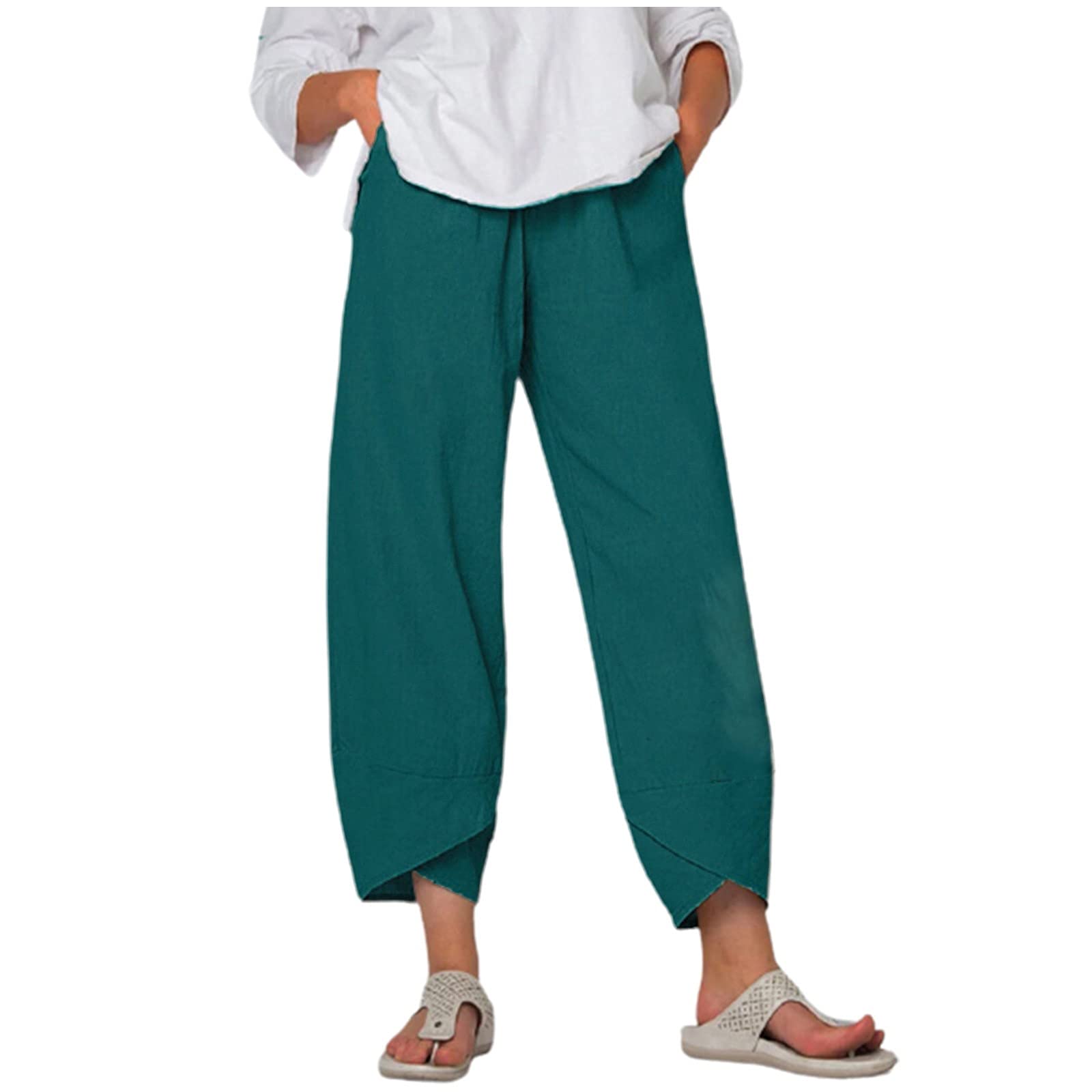 AIHIHE Women's Summer Travel Pants - Plus Size Casual Wide Leg Cropped Trousers with Pockets, Floral Print Loose Comfortable Pants for Vacation, Beach & Outdoor Activities