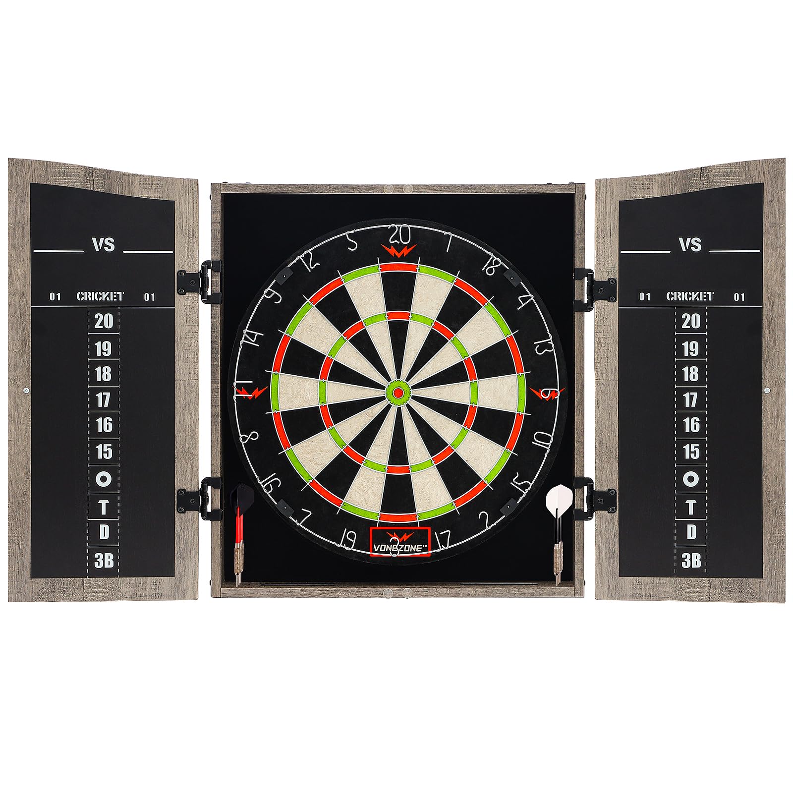 Premium Dartboard Cabinet Set with Hemp Bristle Board & Chalk Scoreboard - Easy Assembly, Includes 6 Darts - Perfect for Home Game Rooms, Bars & Man Caves - Great Gift for Dart Enthusiasts