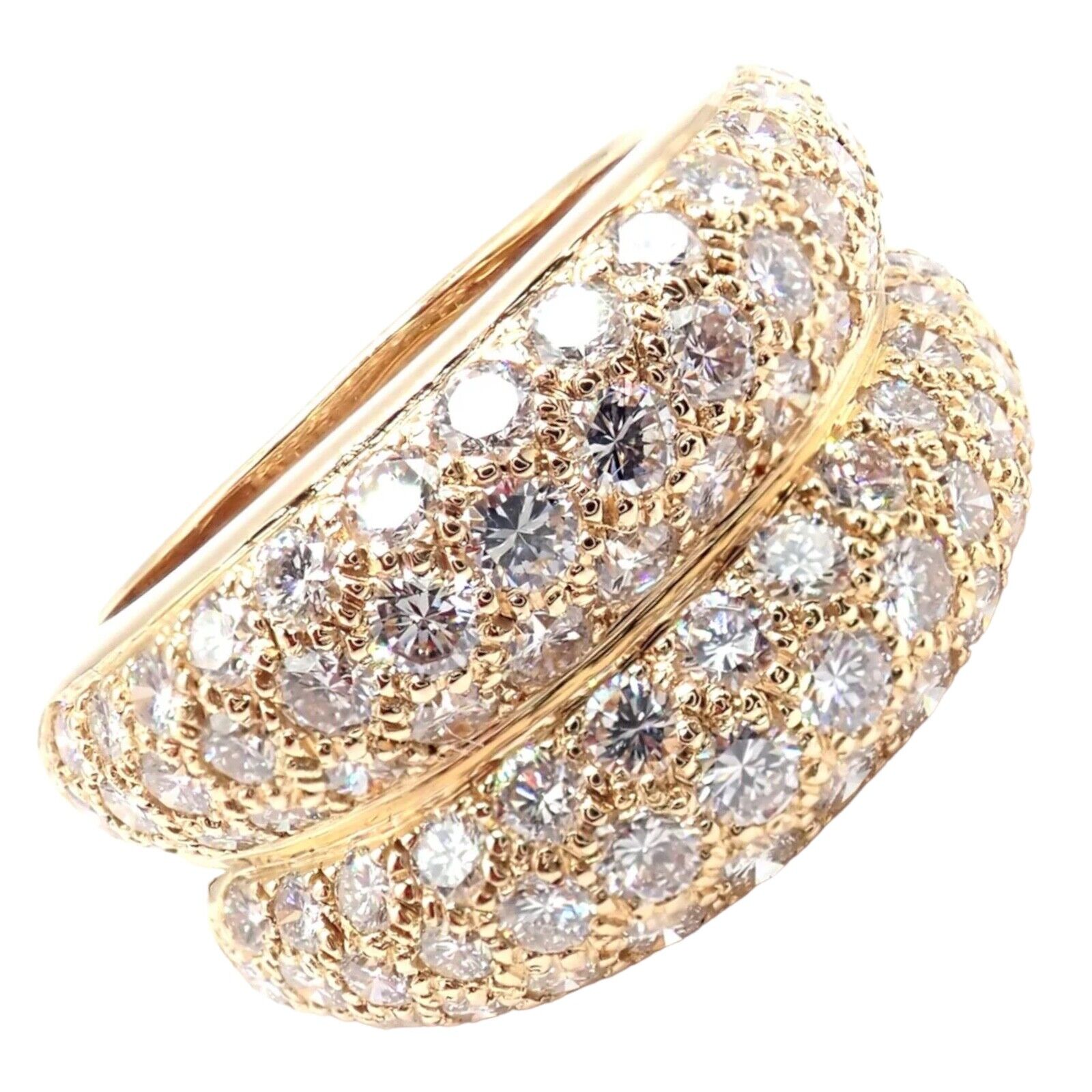 Authentic Cartier 18k Yellow Gold Double Pave Diamond Band Ring 1993 - Vintage Luxury Jewelry for Women, Perfect for Anniversaries, Engagements & Special Occasions