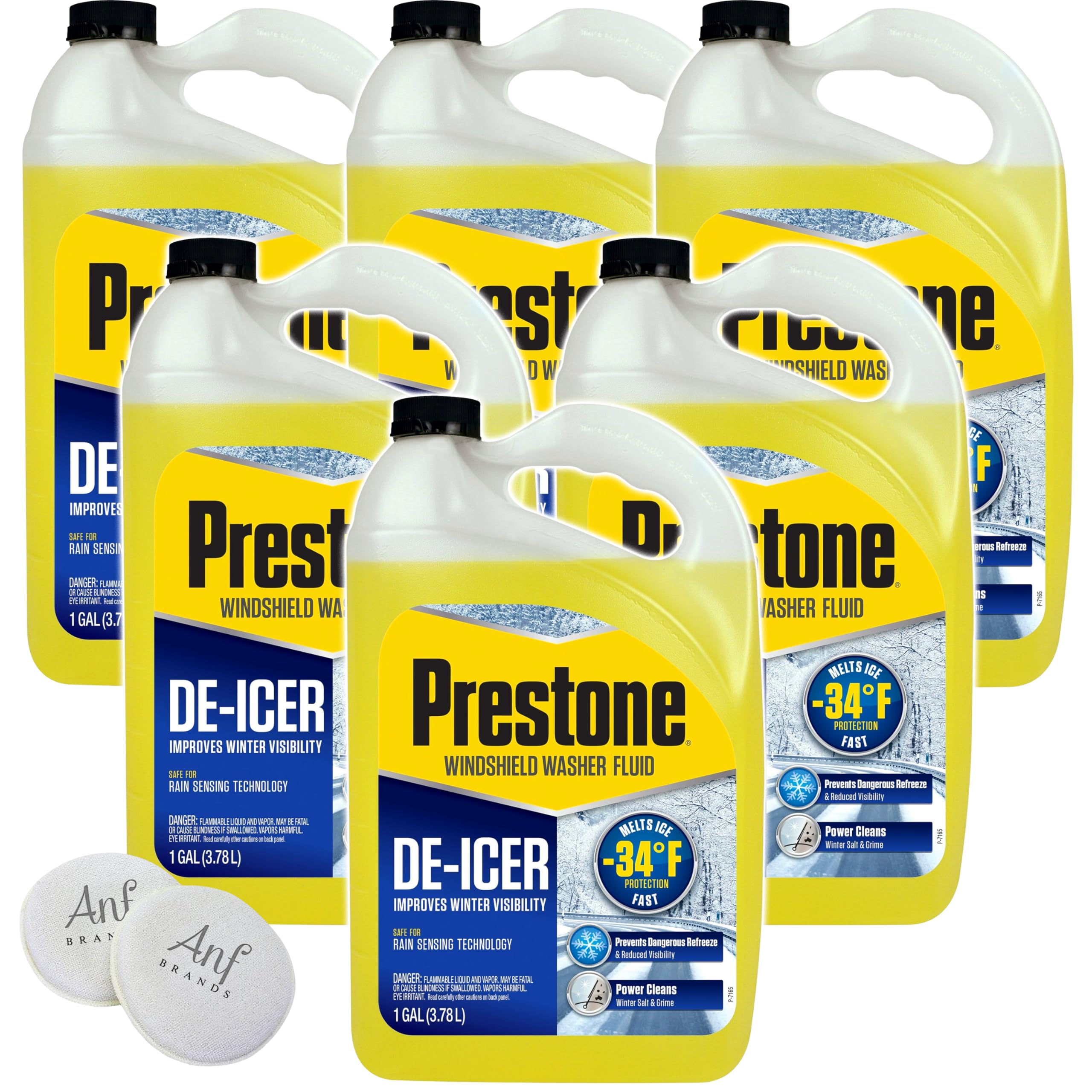 Prestone DE-ICER Winter Windshield Washer Fluid (6 Gallons) - Freeze Protection to -34°F, Cleans & Prevents Ice Buildup - Ideal for Snowy Roads & Winter Driving