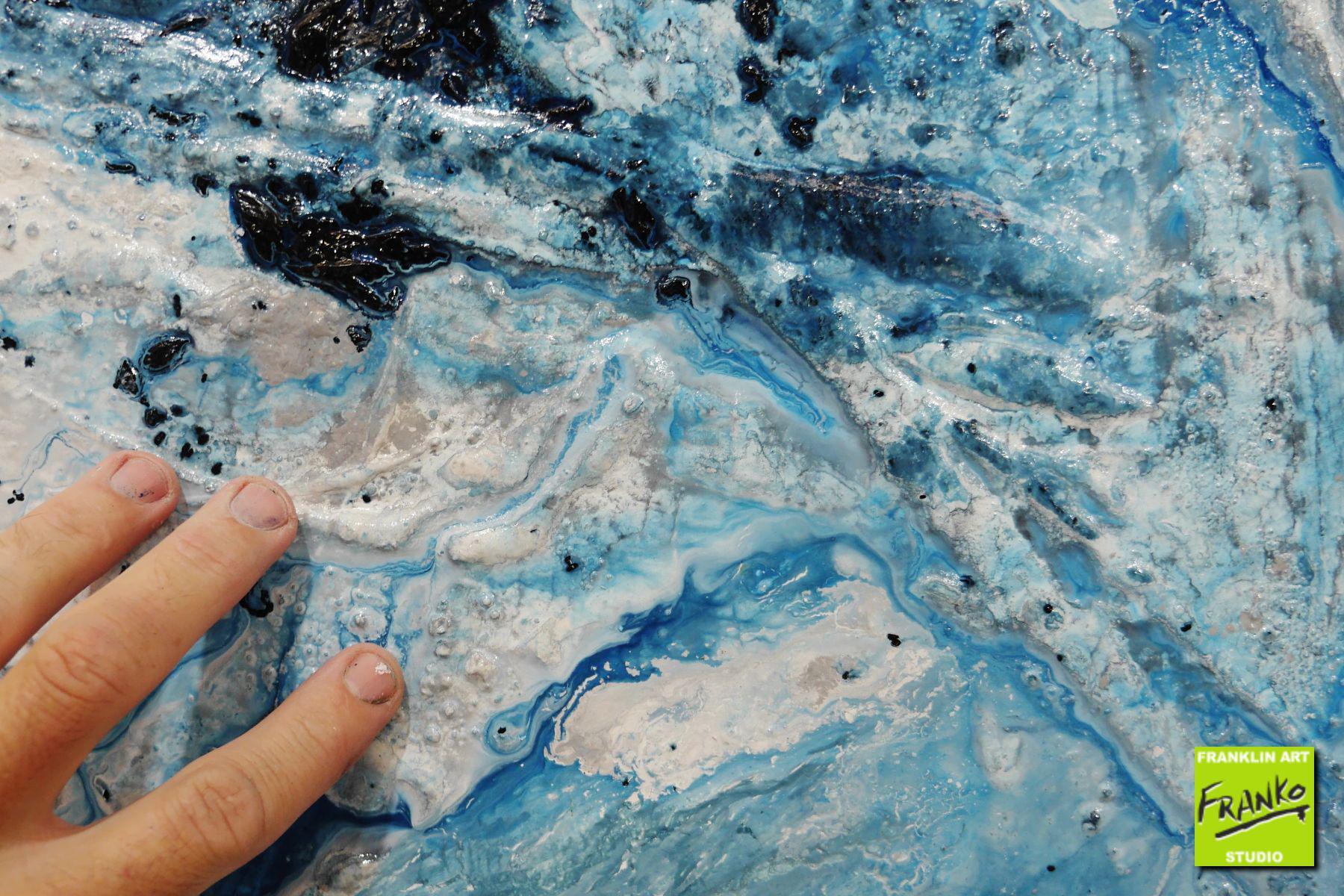 Blue Rapture 150x150cm Blue Grey Textured Abstract Canvas Art - Modern Wall Decor for Living Room, Bedroom & Office