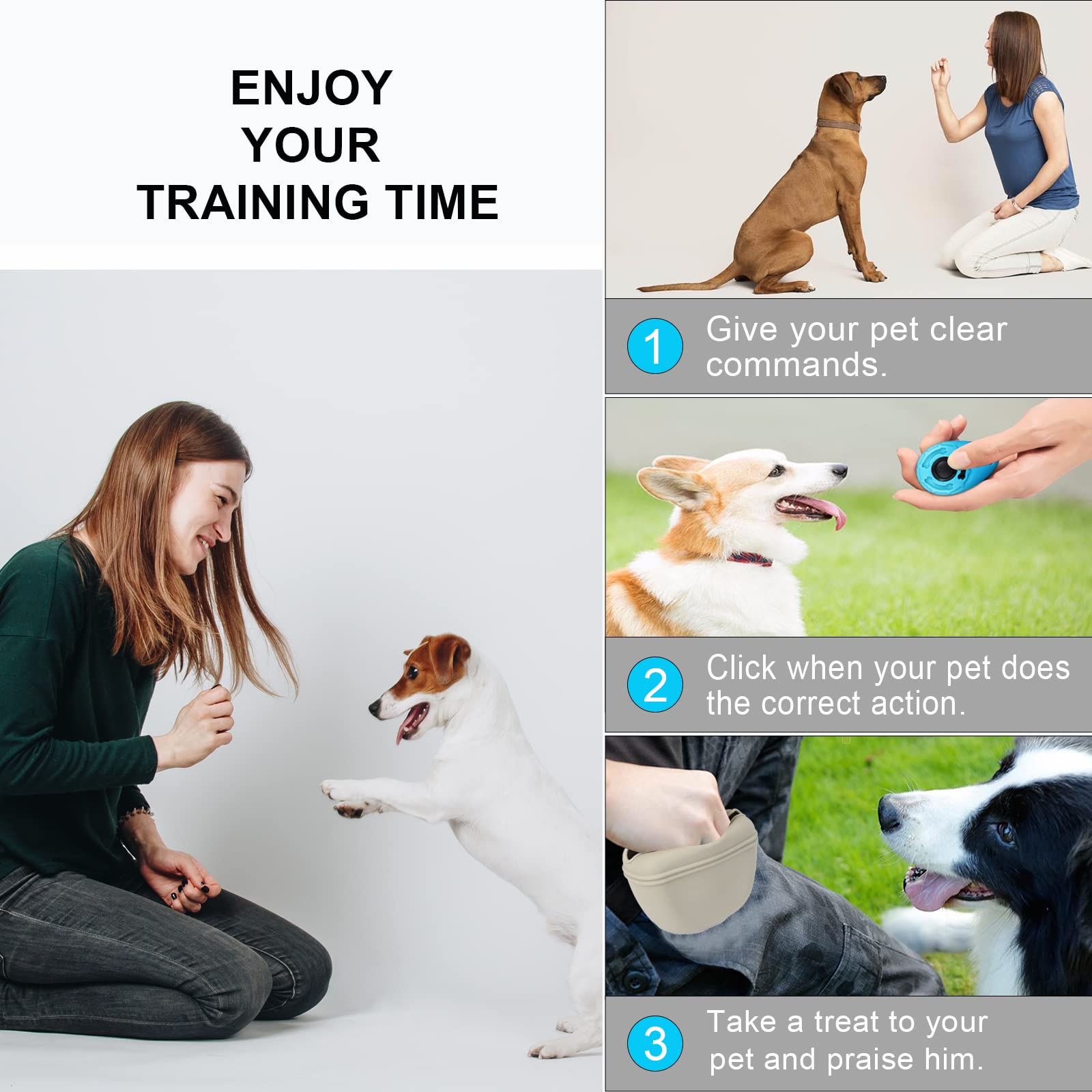 Left & Right Dog Clicker Training Kit - Silicone Treat Pouch with Magnetic Buckle & Waist Clip | Professional Dog Training Accessories for Obedience & Behavior Training | Perfect for Home, Park & Outdoor Dog Training Sessions