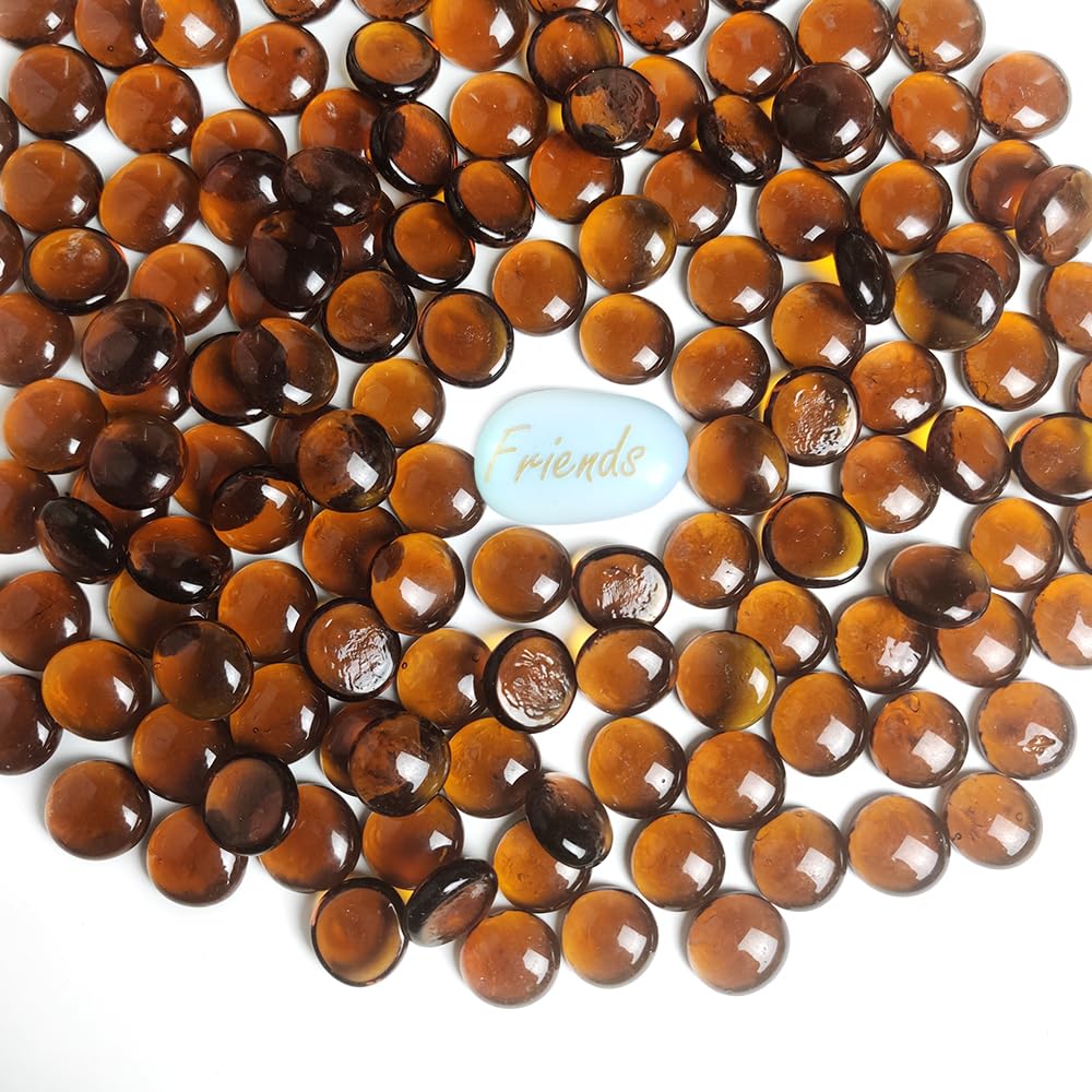 HappyFiller Dark Amber Glass Gems - 5 LB Flat Marbles with Inspirational Stones for Vase Fillers, Fire Pit, Fireplace & Crafts - Perfect for Home Decor, Wedding Centerpieces & DIY Projects