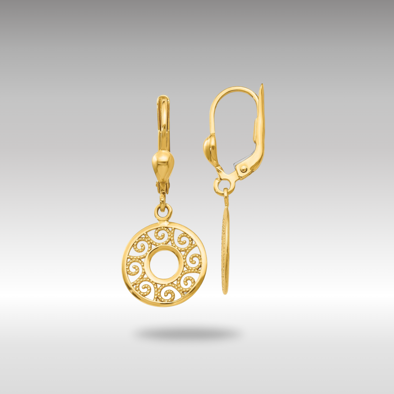 Gold Dangling Round Filigree Leverback Earrings for Women - Vintage TH567 Design - Perfect for Weddings, Parties & Special Occasions