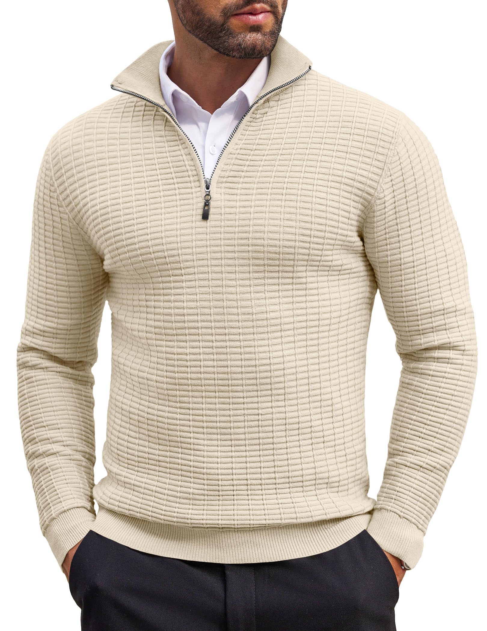 COOFANDY Men's Slim Fit Lightweight Cotton Quarter Zip Sweater - Breathable Knit Mock Neck Pullover for Casual Wear | Perfect for Office, Outdoor & Fall Layering